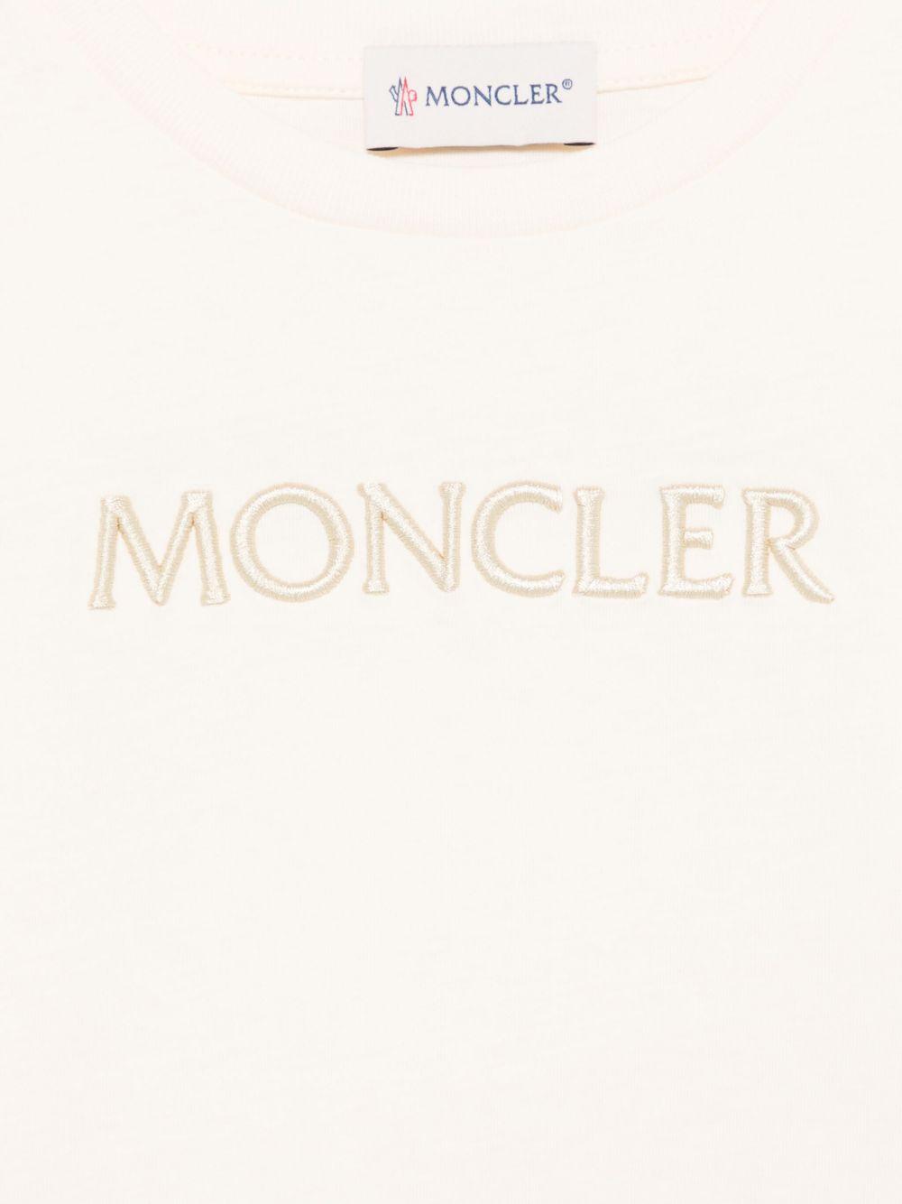 T-shirt Beige Chiaro con Logo Ricamato K29548C0001689AT9 050 MONCLER KIDS