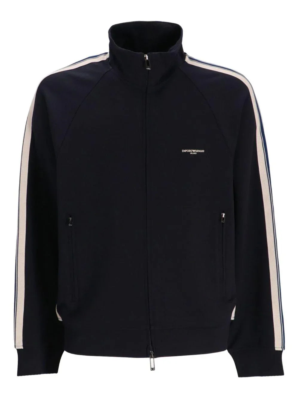 Giacca blu a righe laterali con cerniera - Preludio Moda