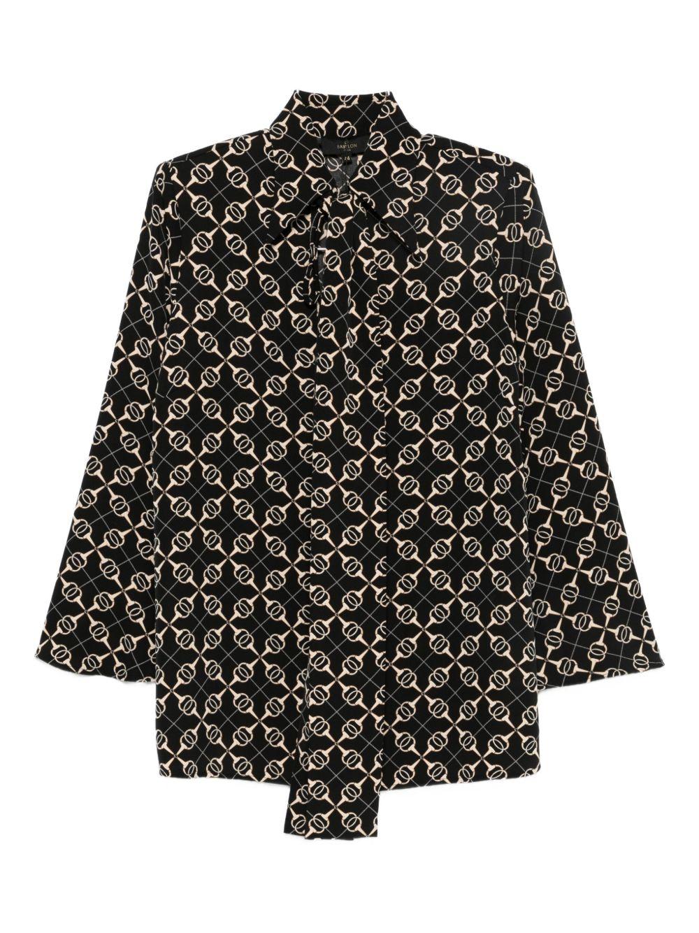 Camicia con Motivo Geometrico e Fiocco Frontale S00305 NERO BABYLON COLLECTION