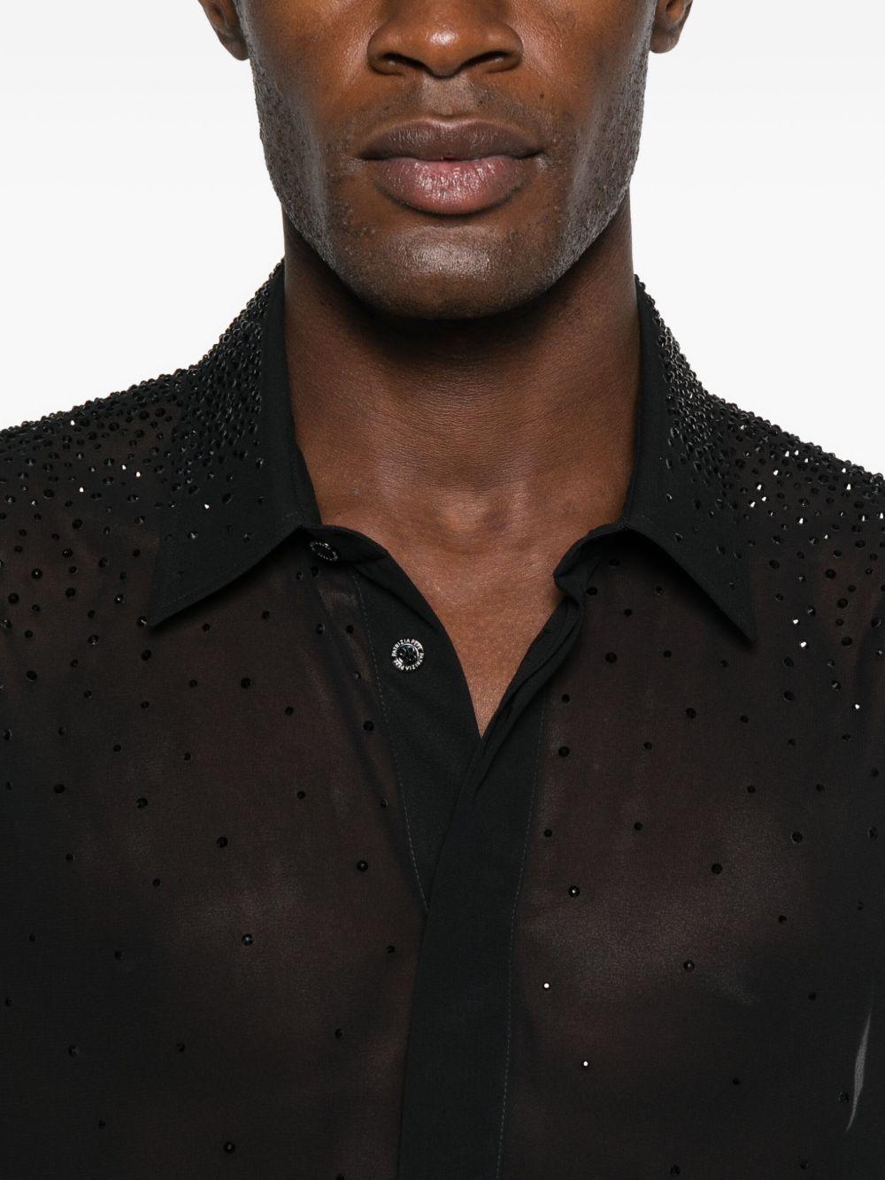 Camicia nera con strass e chiusura a bottoni - Preludio Moda