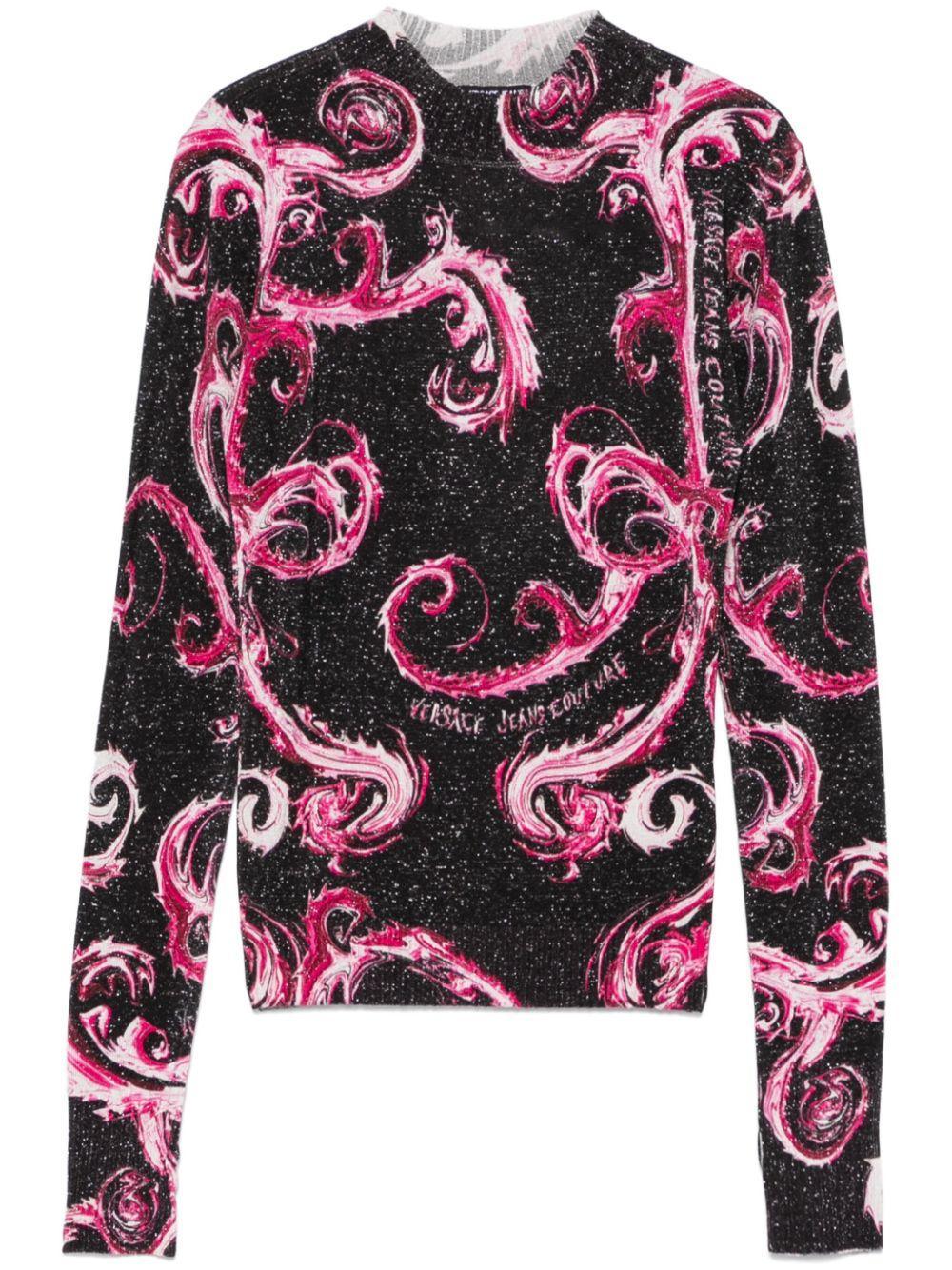 Maglia fantasia barocca lamè nero/rosa - Preludio Moda