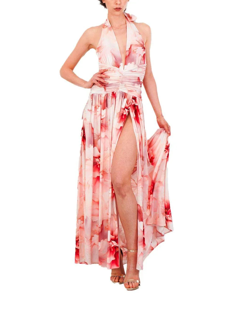 Abito rosa con fantasia floreale - Preludio Moda