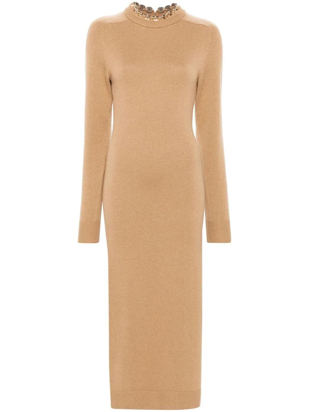 Abito collo gioiello cammello lana - Preludio Moda