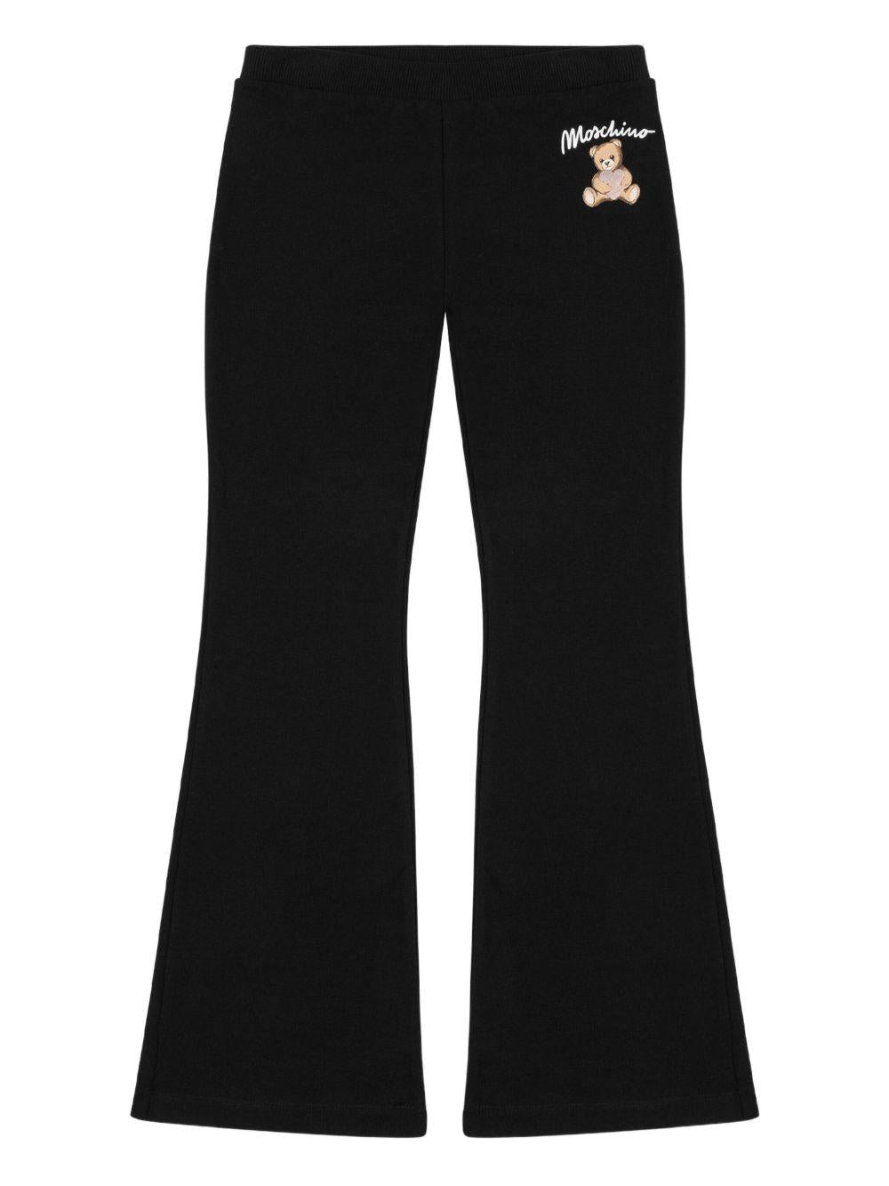 Leggings Neri con Stampa Logo e Orlo Svasato HCP050LDA14 60100 MOSCHINO KIDS