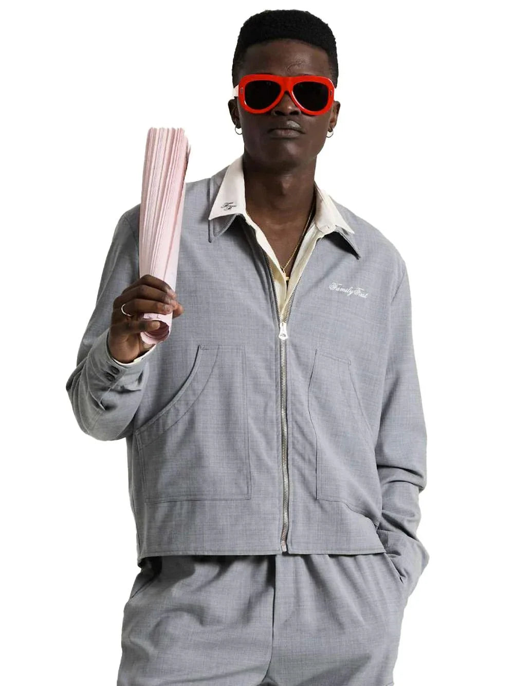 giubbino grigio logo ricamato petto - Preludio Moda