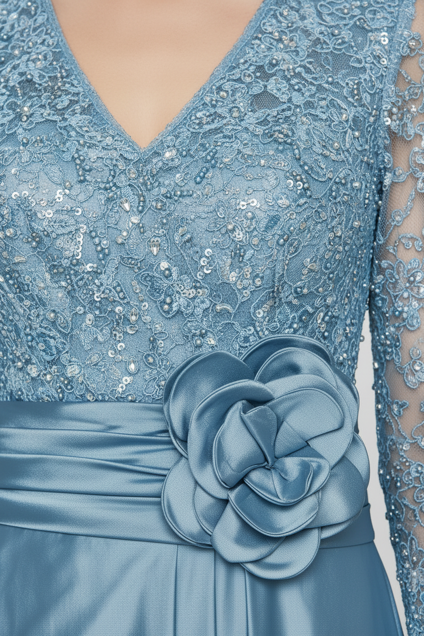 Abito lungo con corpino in paillettes