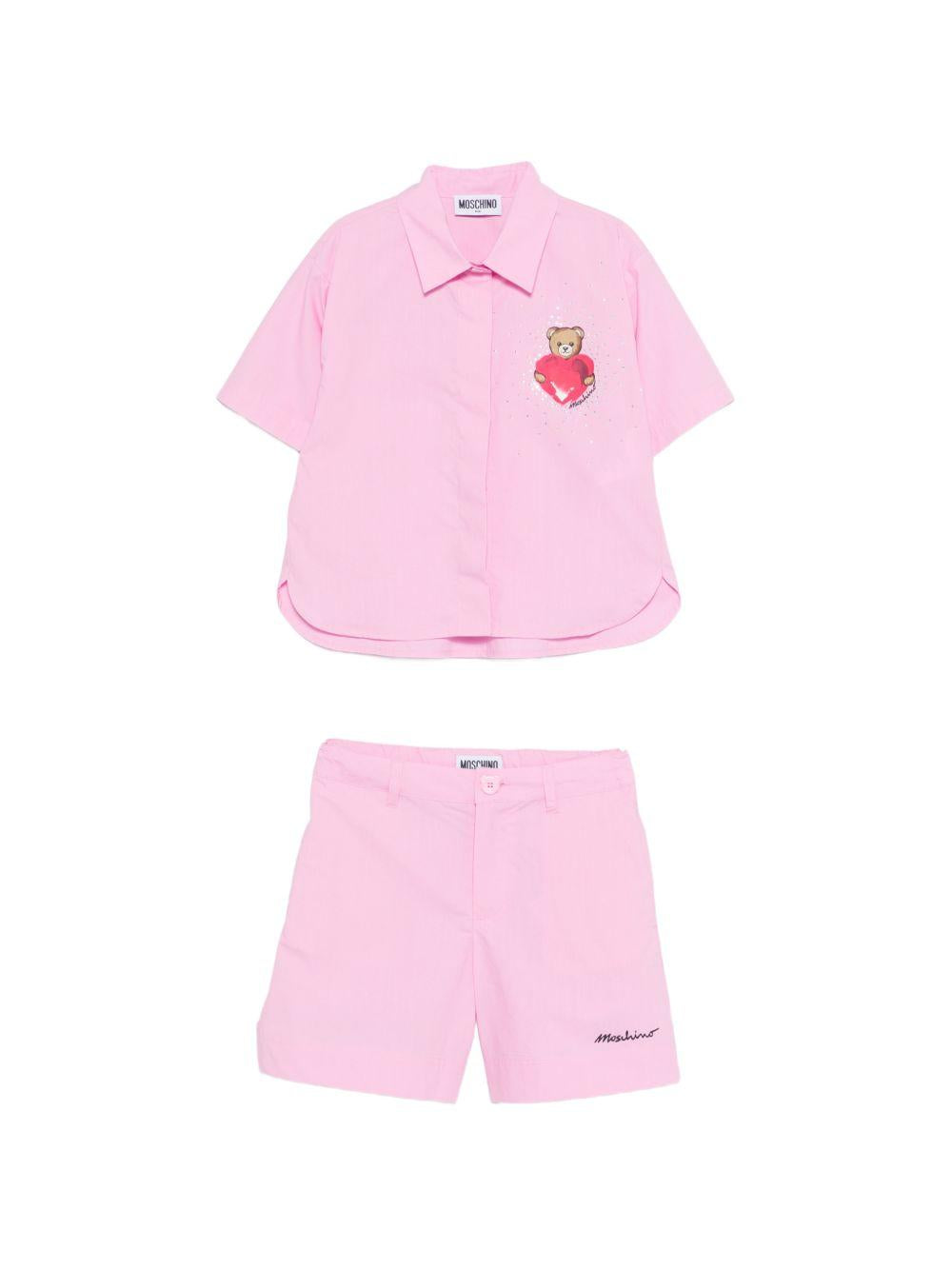 Completo camicia e shorts in cotone HDG01LLLA10 51473 MOSCHINO KIDS