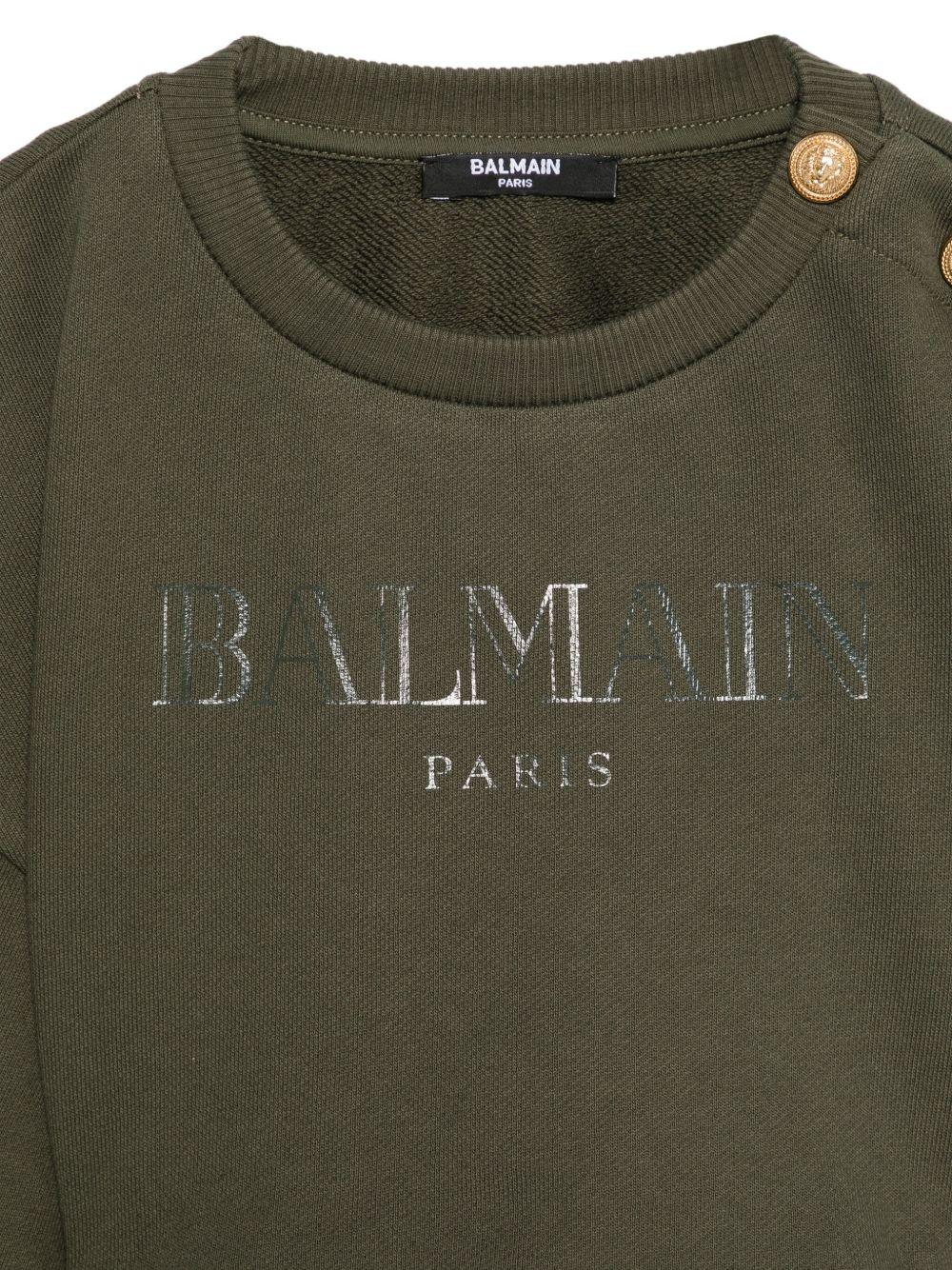 Top Verde Oliva con Stampa Logo BX4B60Z3183 762 BALMAIN KIDS