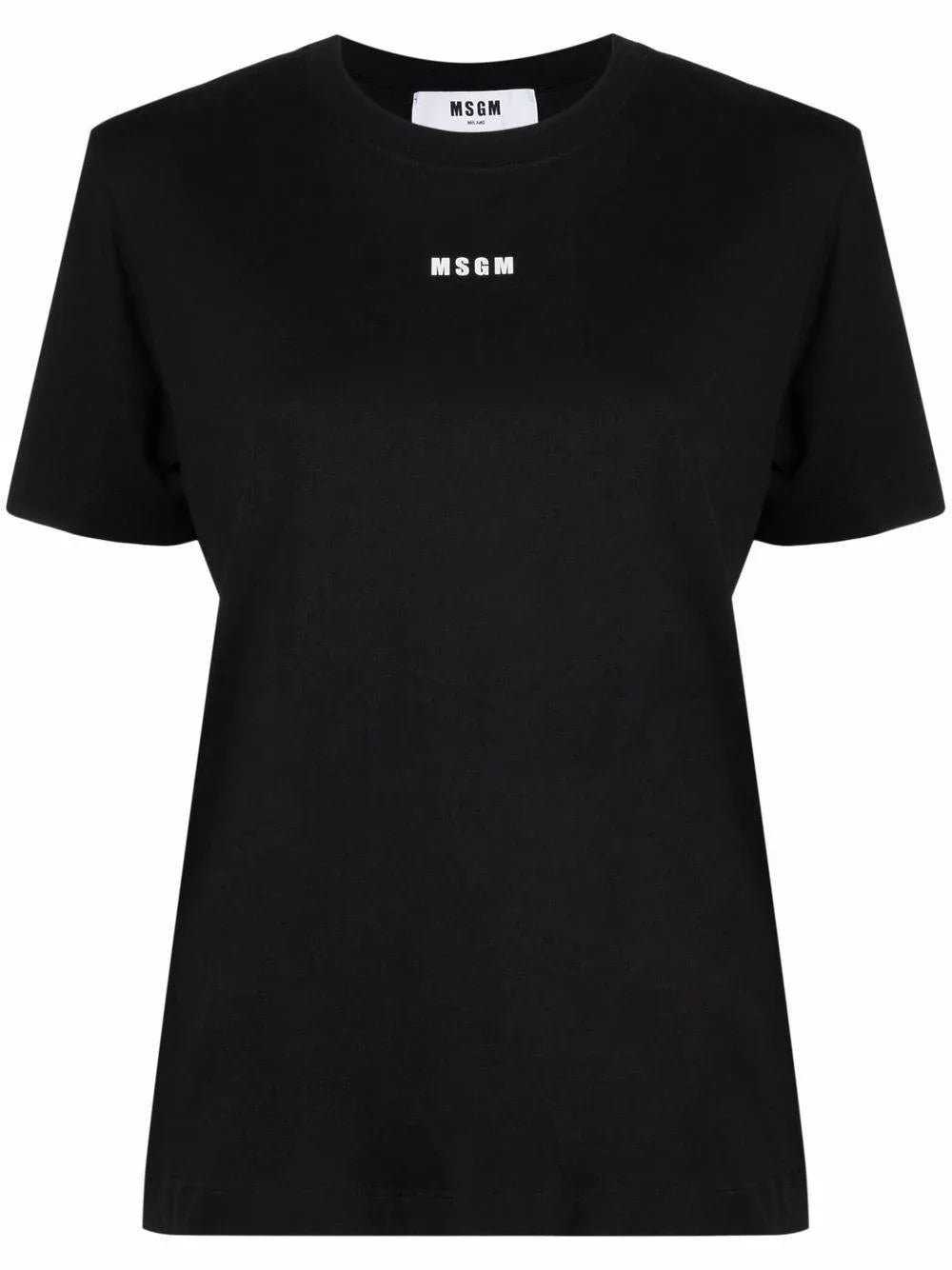 T-shirt nera a maniche corte con stampa logo - Preludio Moda