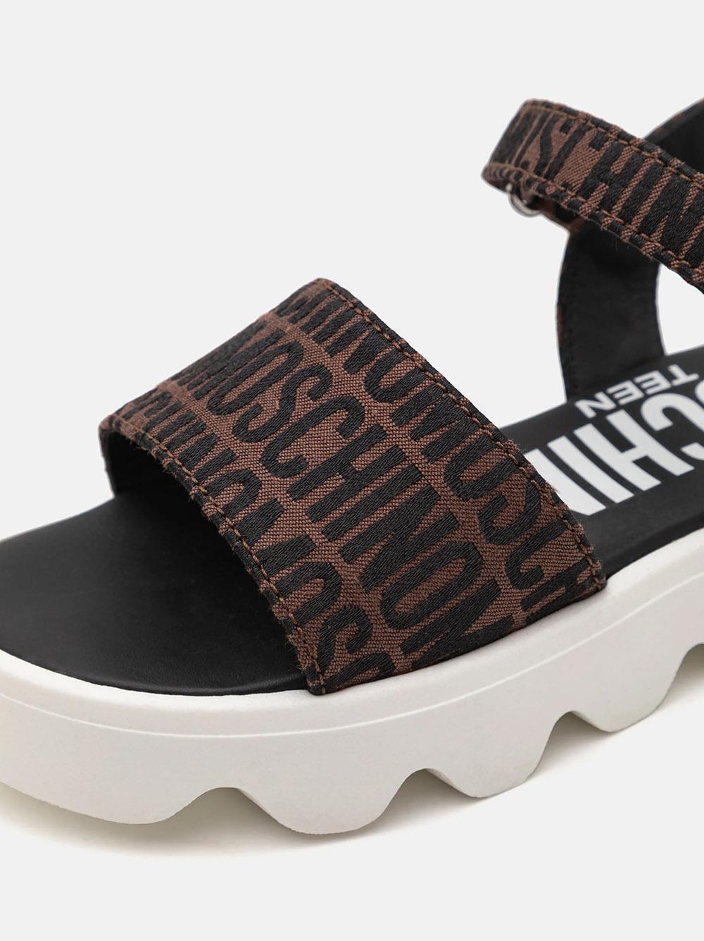Sandalo marrone logo all-over 80530 01 MOSCHINO KIDS