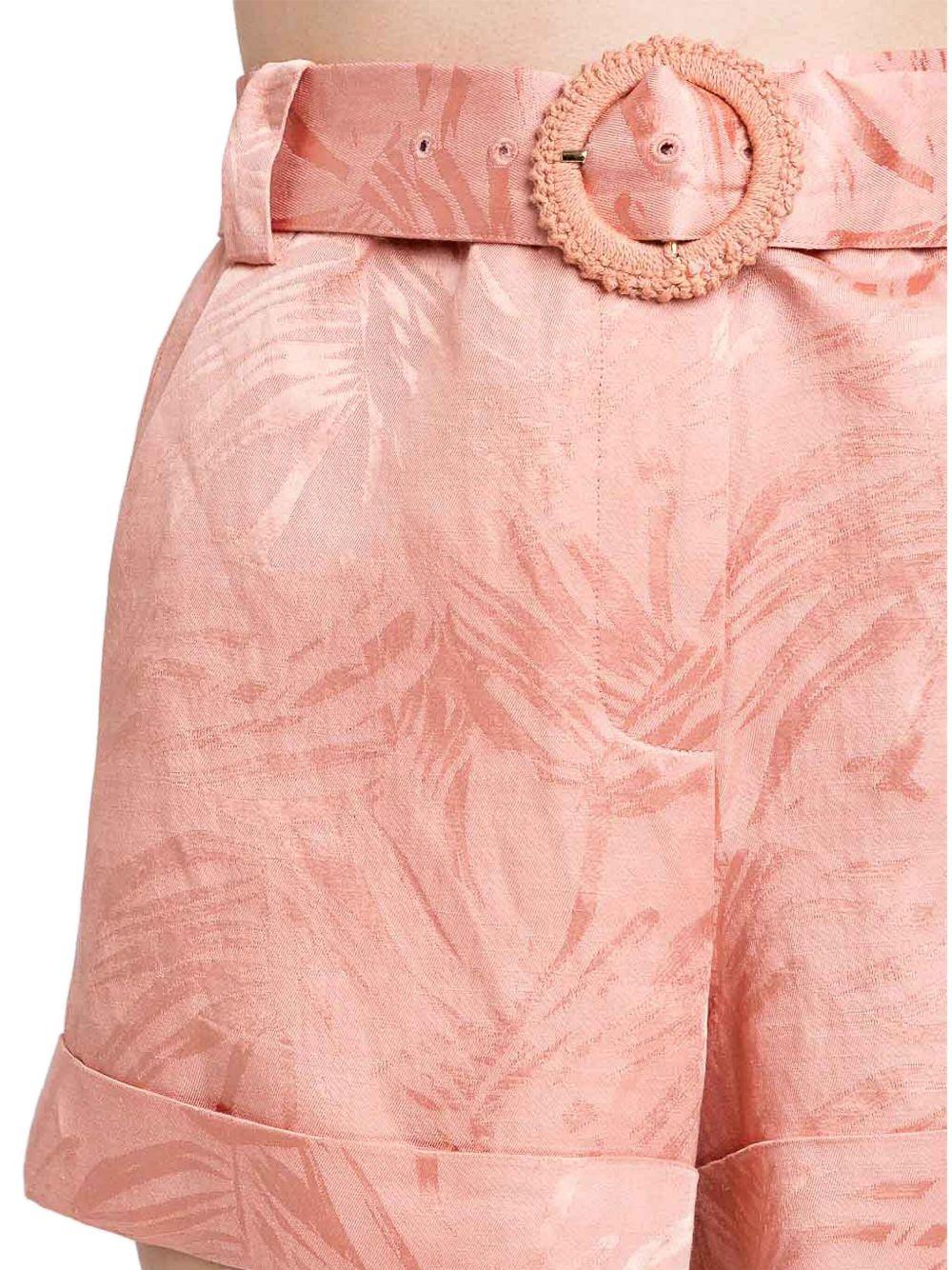 Short corallo con fantasia palme in raso
