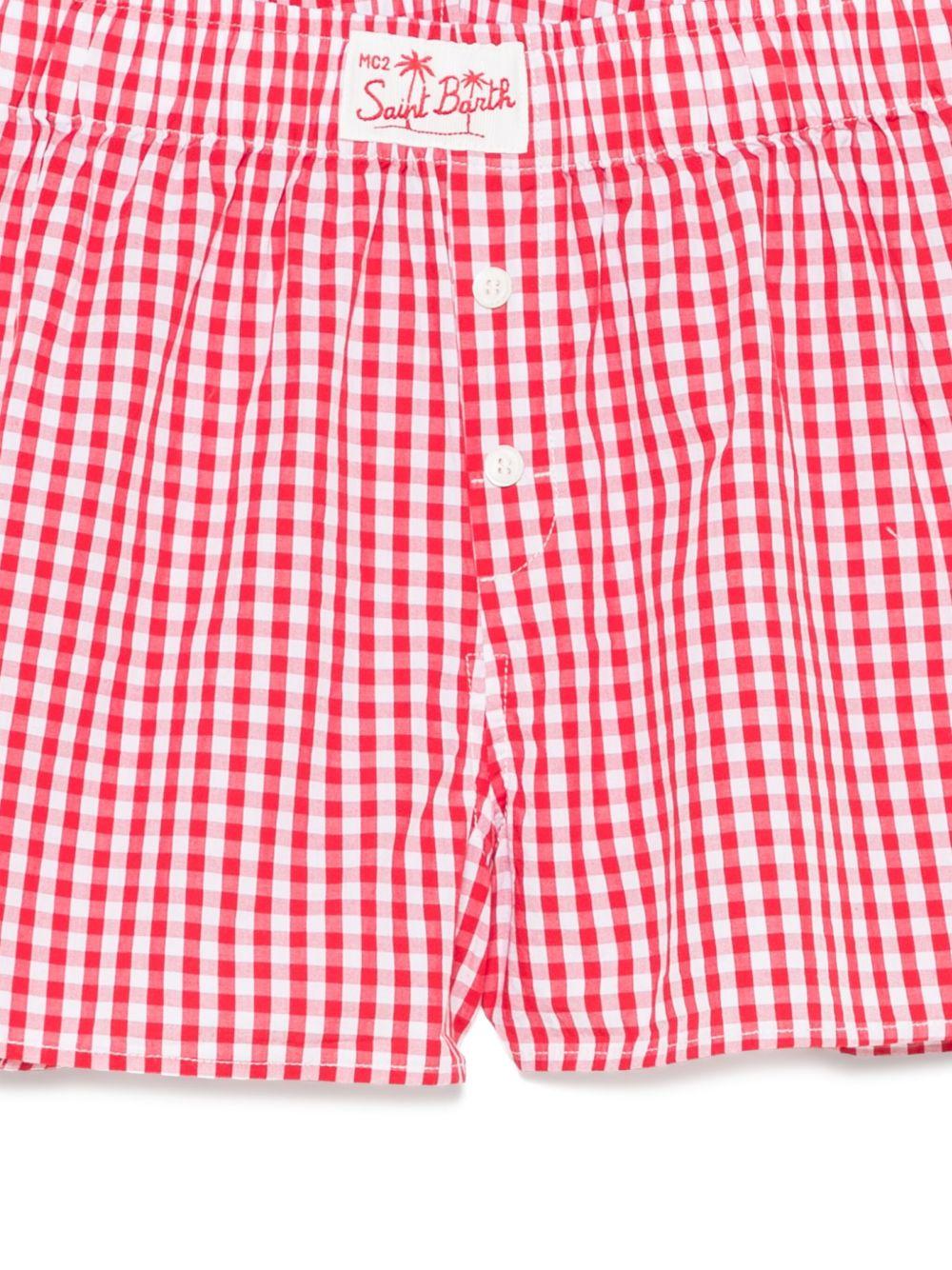 Short boxy fantasia a quadretti rosso