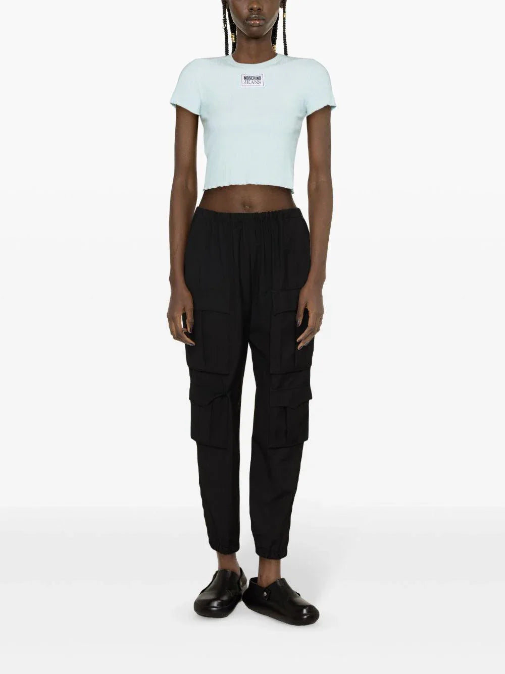 T-shirt crop a costine etichetta logo - Preludio Moda