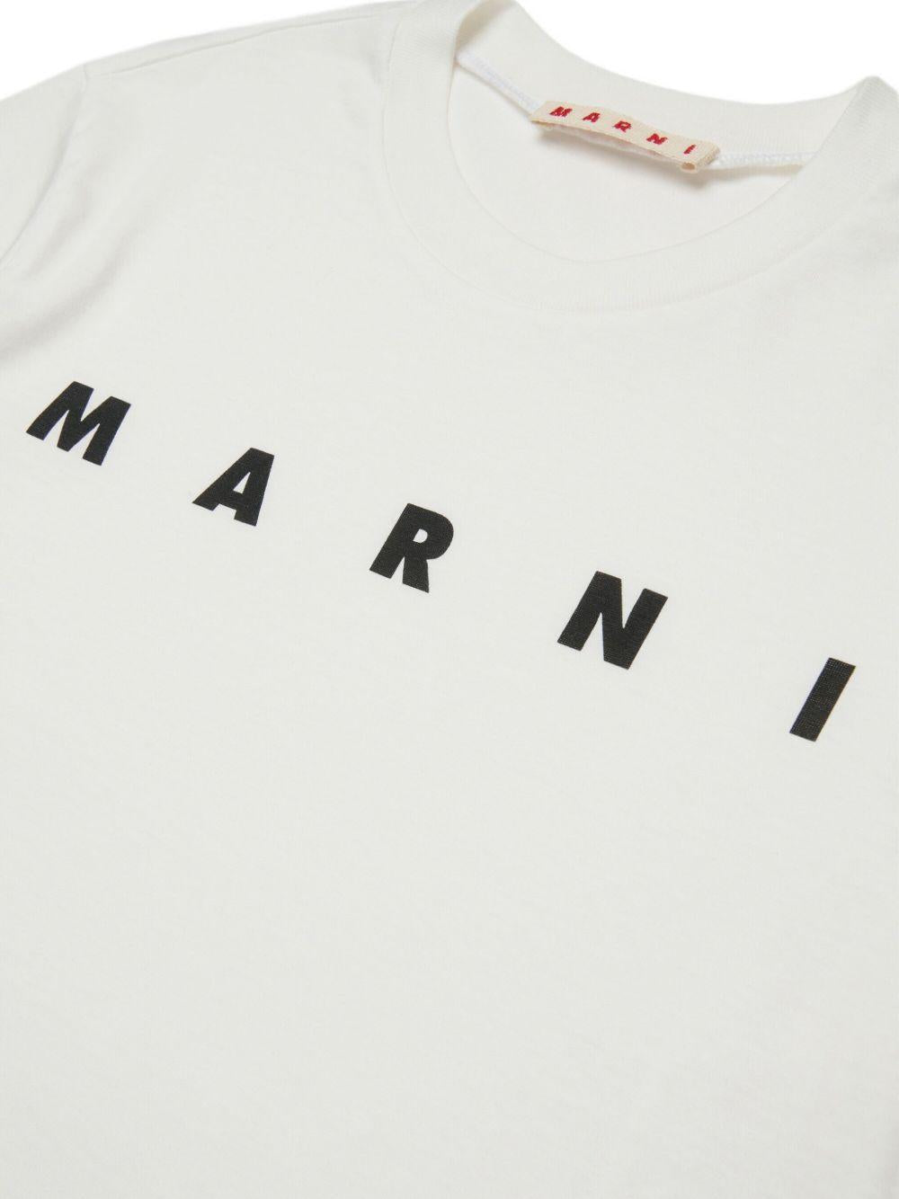 T-shirt crema di cotone con stampa logo M002MVM00RF 0M114 MARNI KIDS