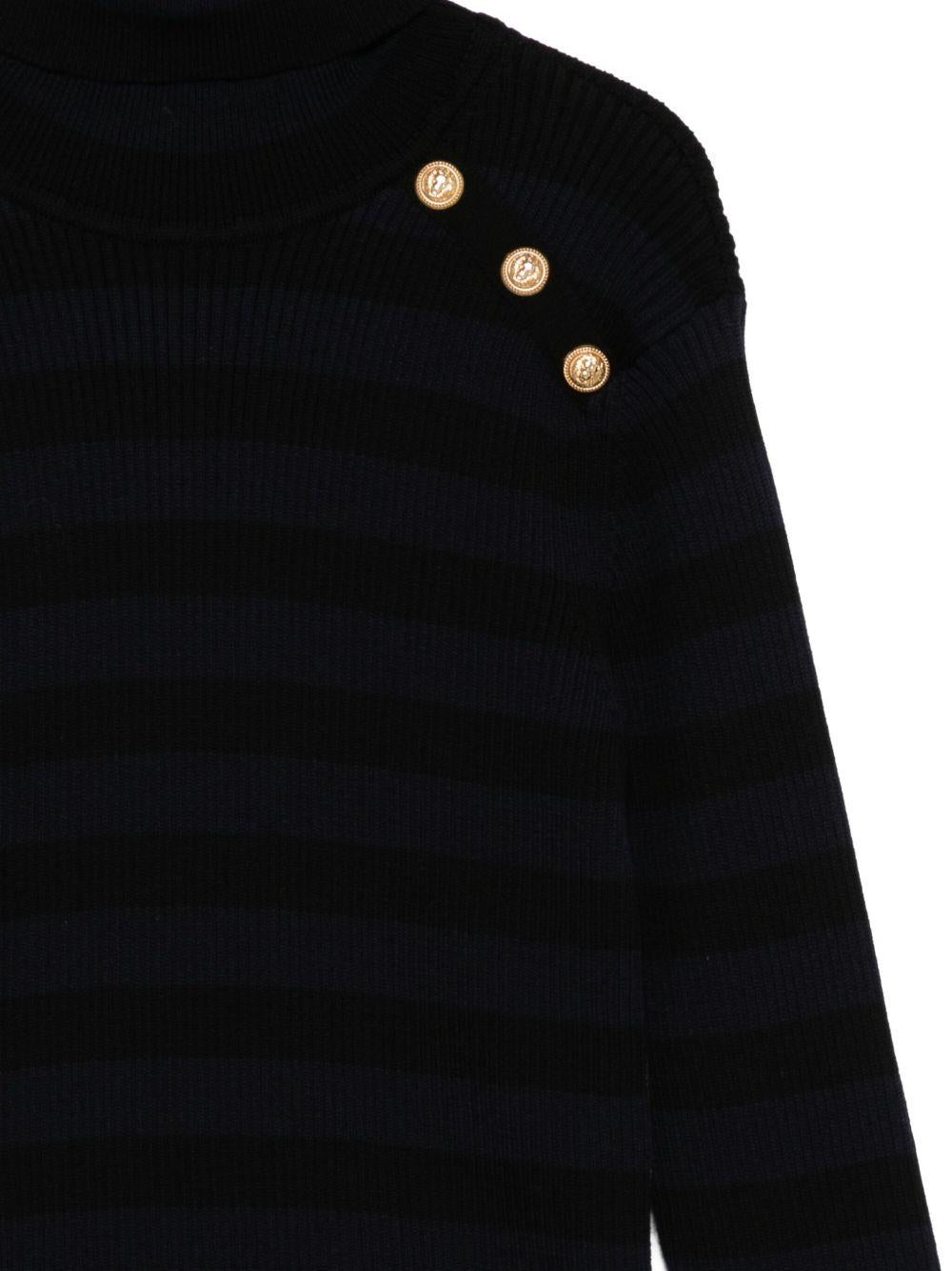 Maglione Nero a Righe con Collo Alto BX9A40Z3297 930BL BALMAIN KIDS