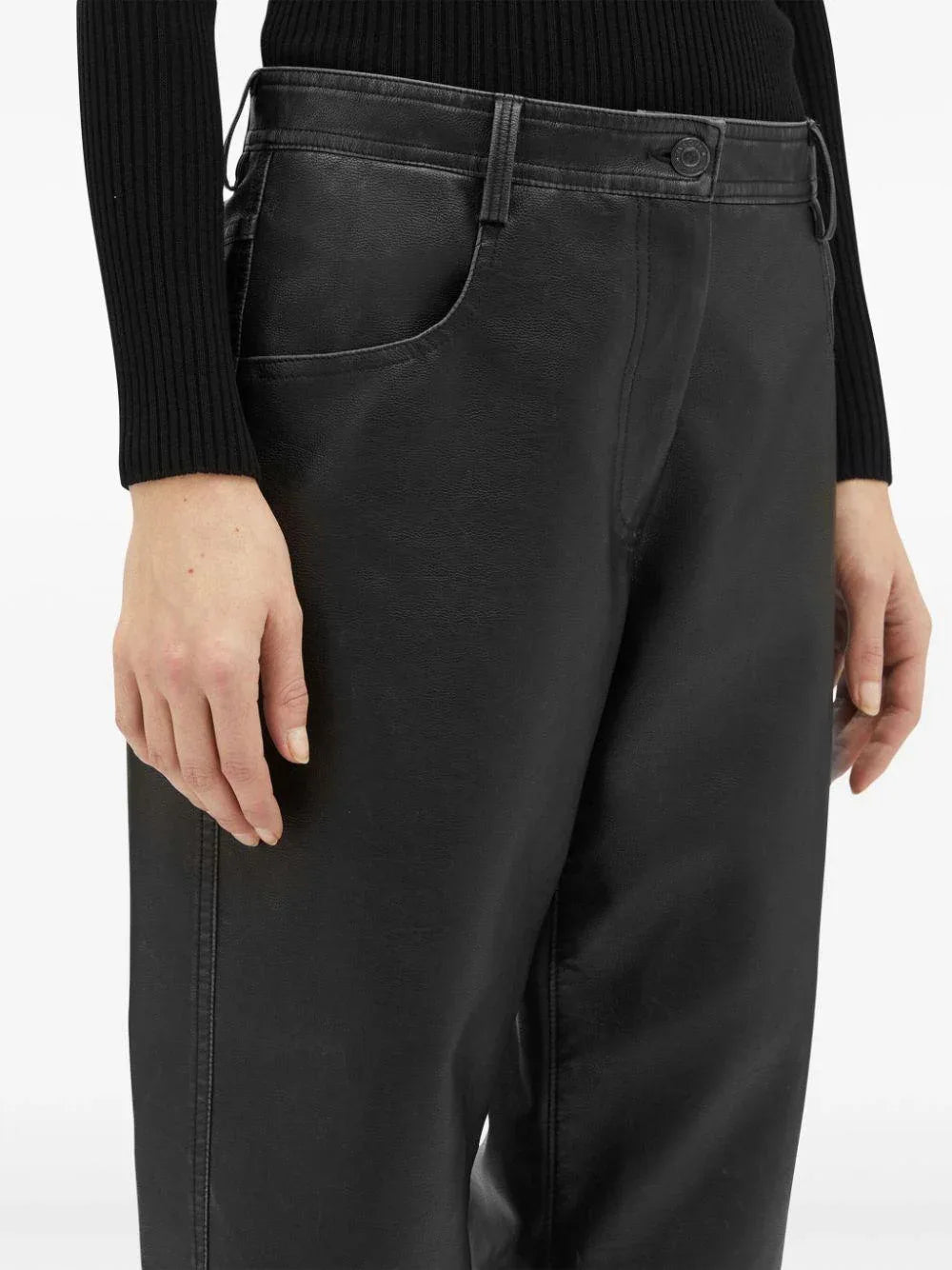 Pantalone nero dritto in pelle - Preludio Moda