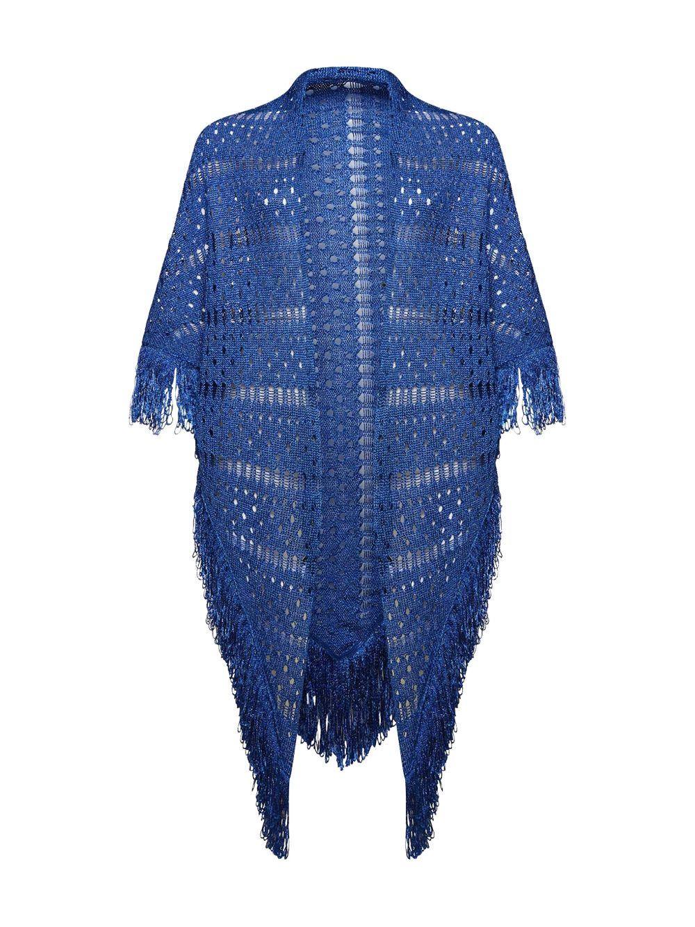 Scialle blu in lurex maxi frange - Preludio Moda