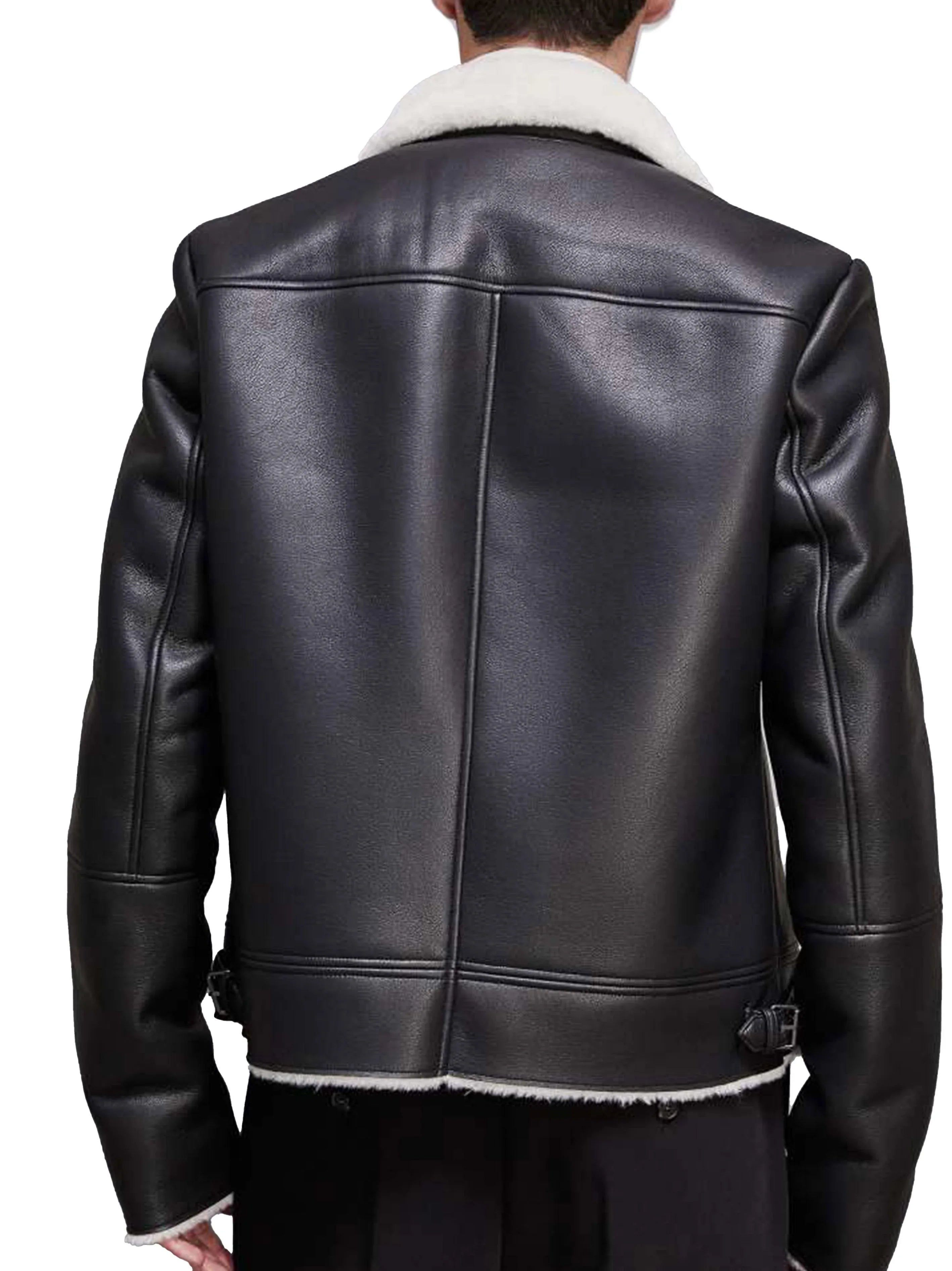 Giacca in pelle e shearling nera - Preludio Moda