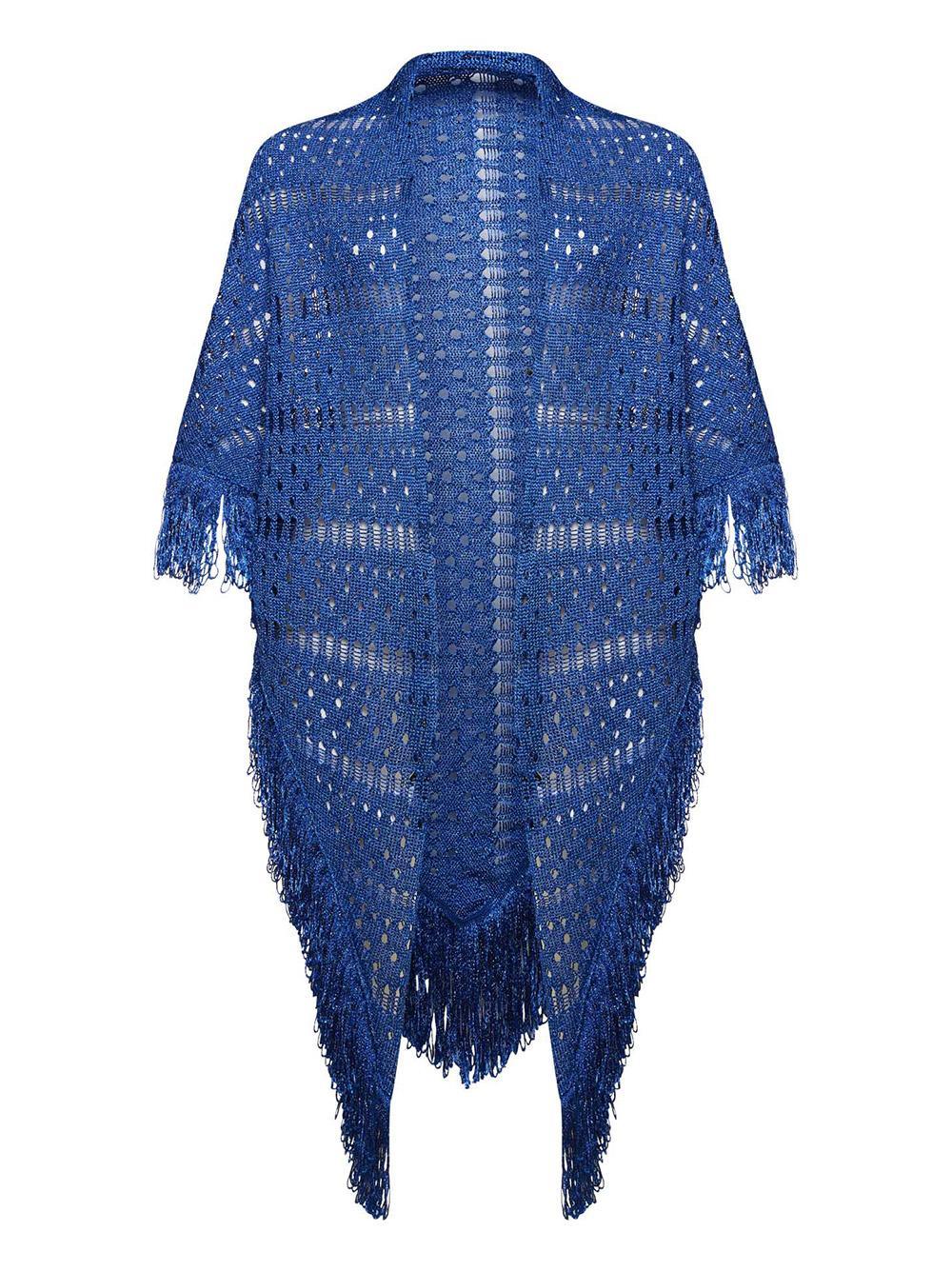 Scialle blu in lurex maxi frange - Preludio Moda