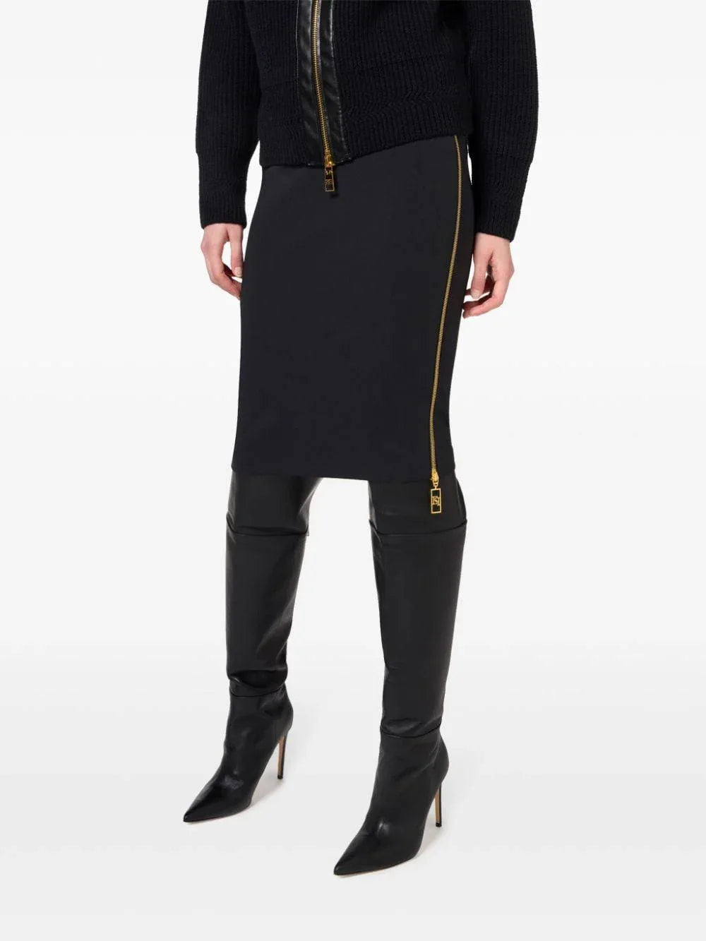 Gonna midi nera con zip lateali - Preludio Moda