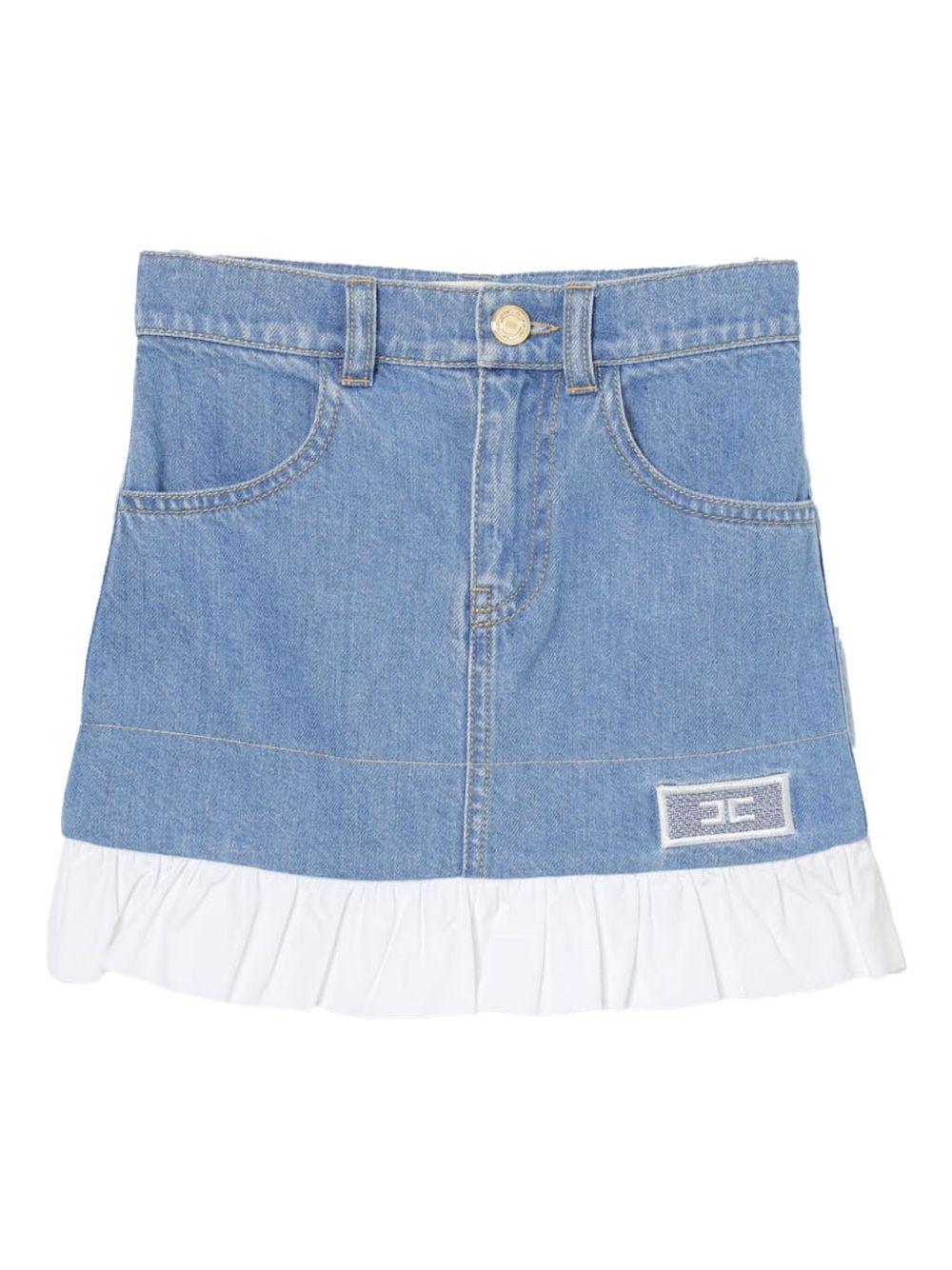 Gonna denim con orlo rouches