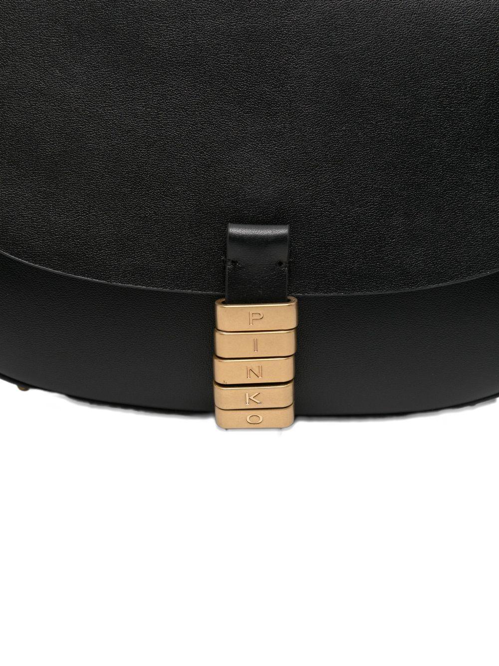 Borsa a spalla nera in pelle con dettagli dorati - Preludio Moda