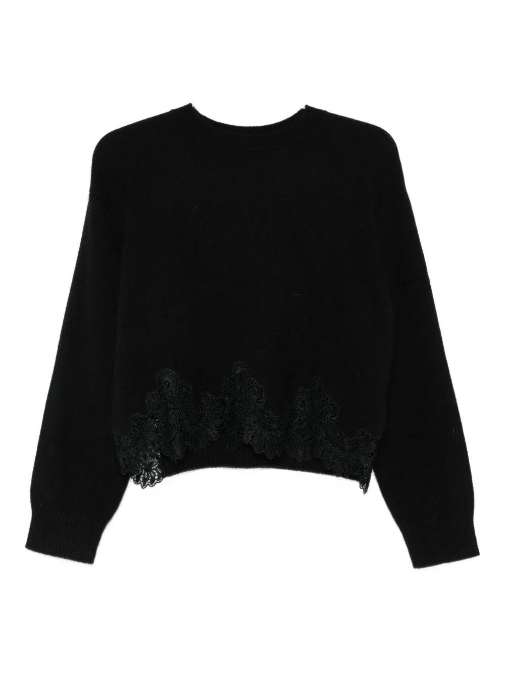 Maglione Nero con Inserto in Pizzo - Preludio Moda