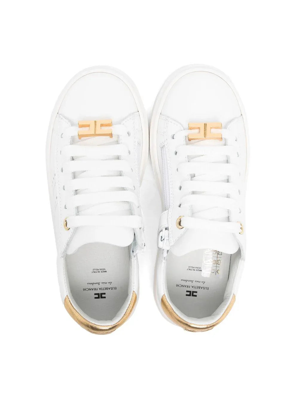 Sneakers bianche dettagli e placca logo oro - Preludio Moda