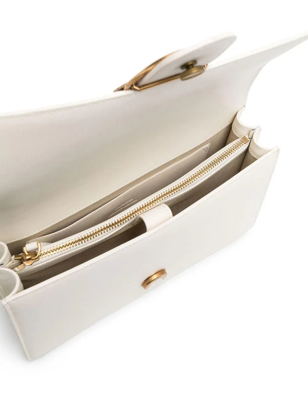 Borsa a Tracolla Bianca in Pelle con Catena e Logo Oro - Preludio Moda