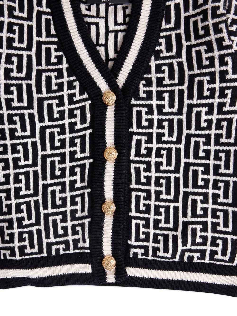 Cardigan Bianco e Nero con Motivo Geometrico - Preludio Moda