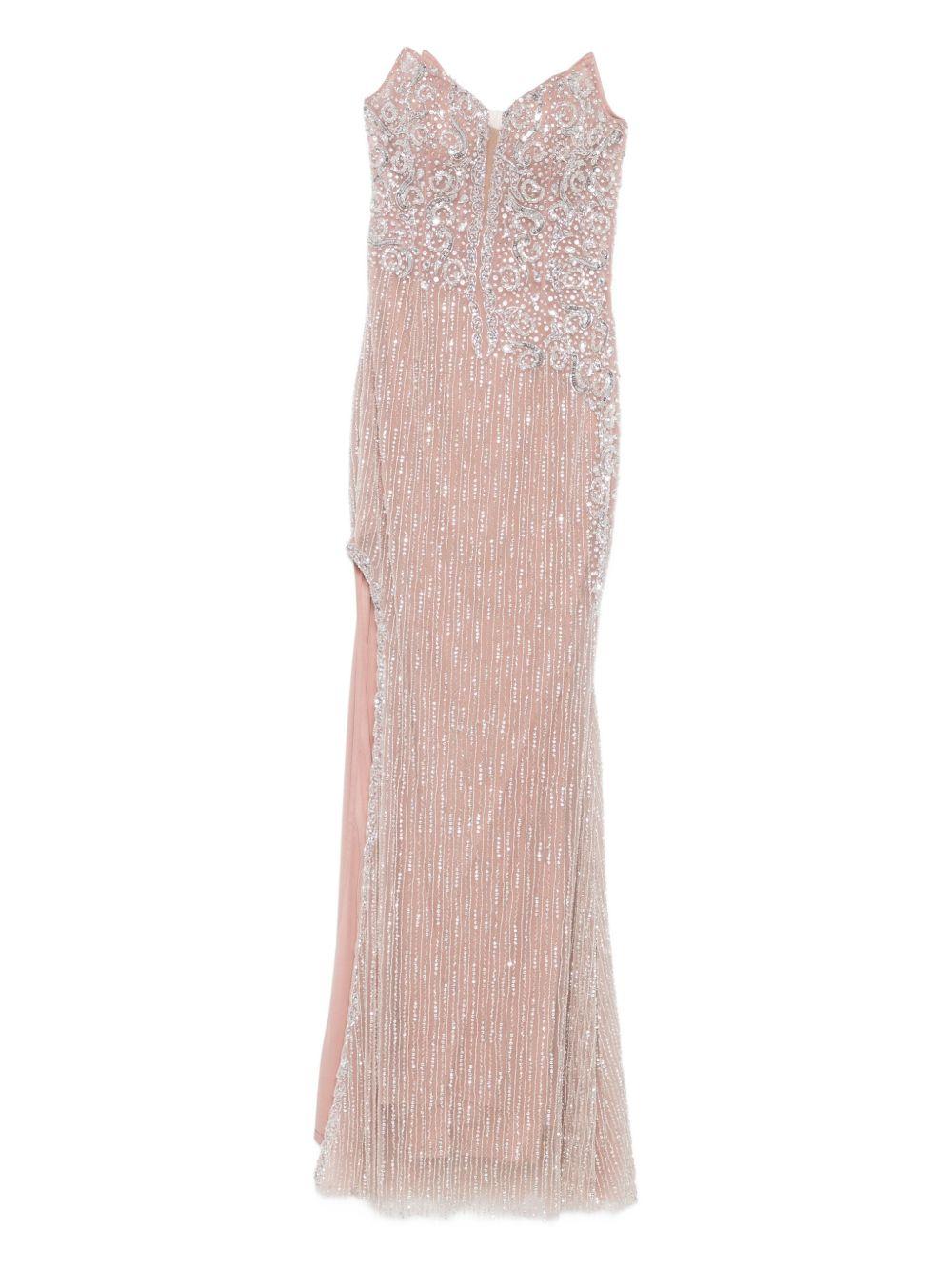 Abito Lungo Rosa Senza Spalline con Paillettes e Perline AR330397 SAS CHIC & HOLLAND