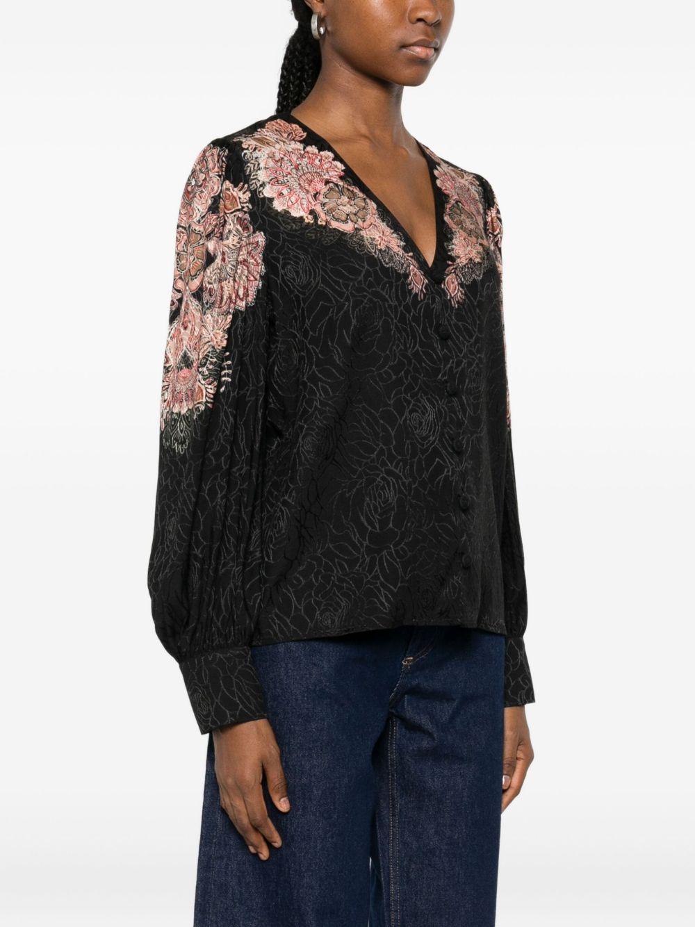 Camicia nero ruggine a fiori con scollo a V 252TP2046 12742 TWINSET