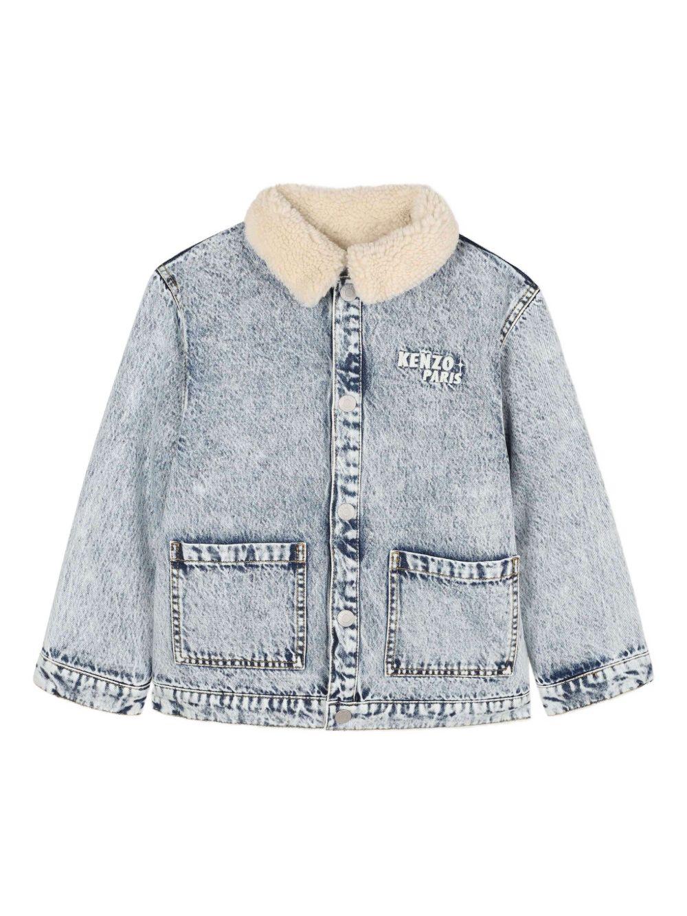 Giacca in denim chiaro con colletto in shearling sintetico K61383 Z04 KENZO KIDS