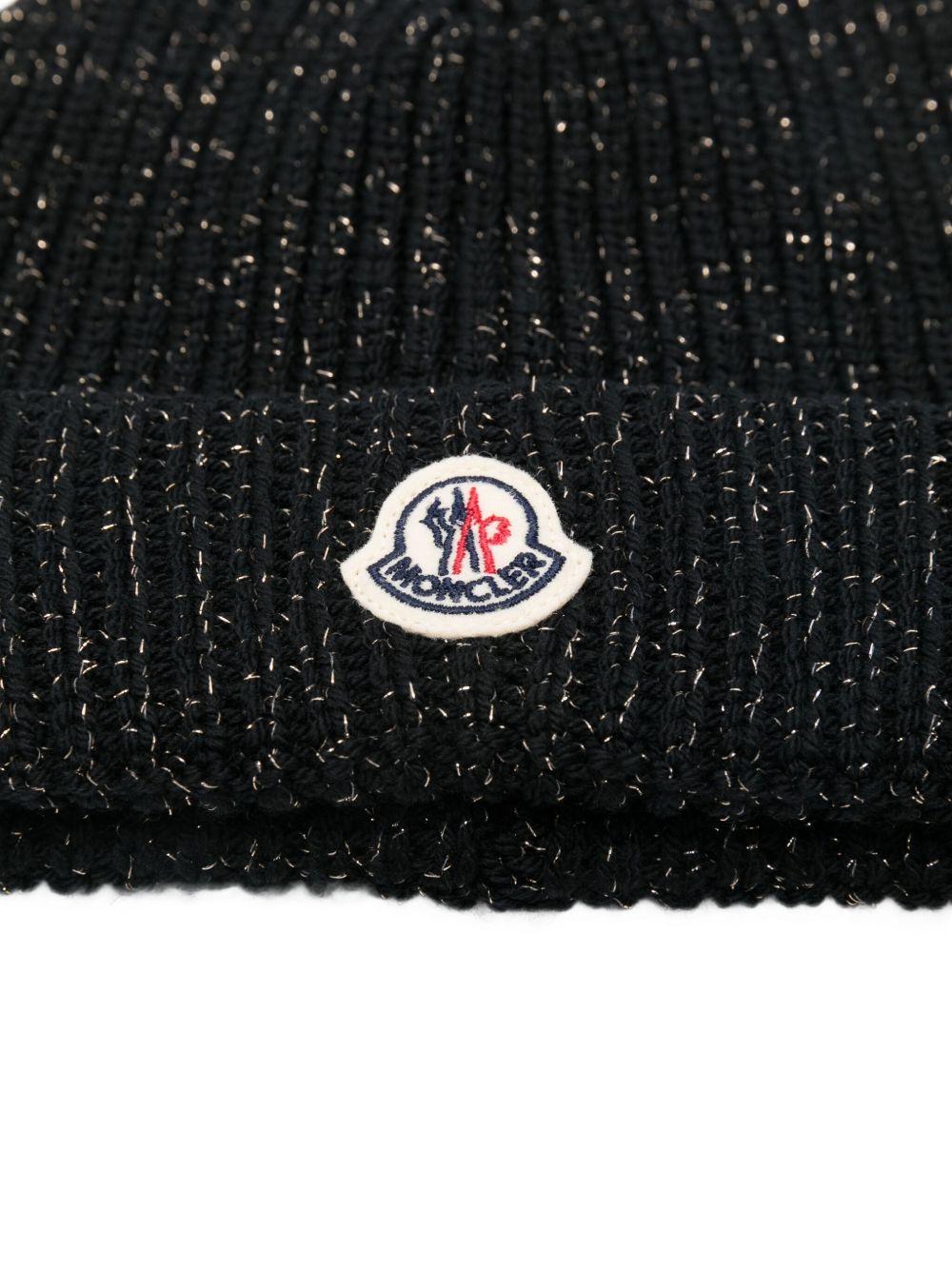 Berretto nero a coste con logo K29543B00021M8258 999 MONCLER KIDS