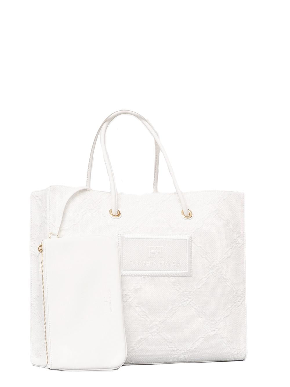 Tote grande in rafia jacquard avorio