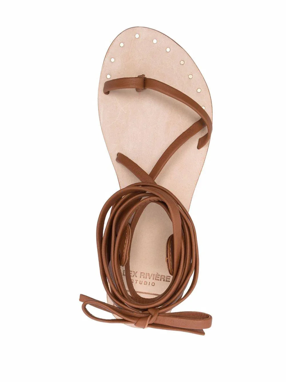 St Tropez Tie-Up Leather Sandals tie-up tan - Preludio Moda