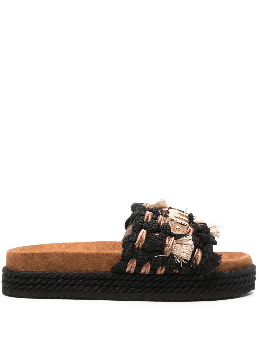 Monoband rope sandal fringes nero