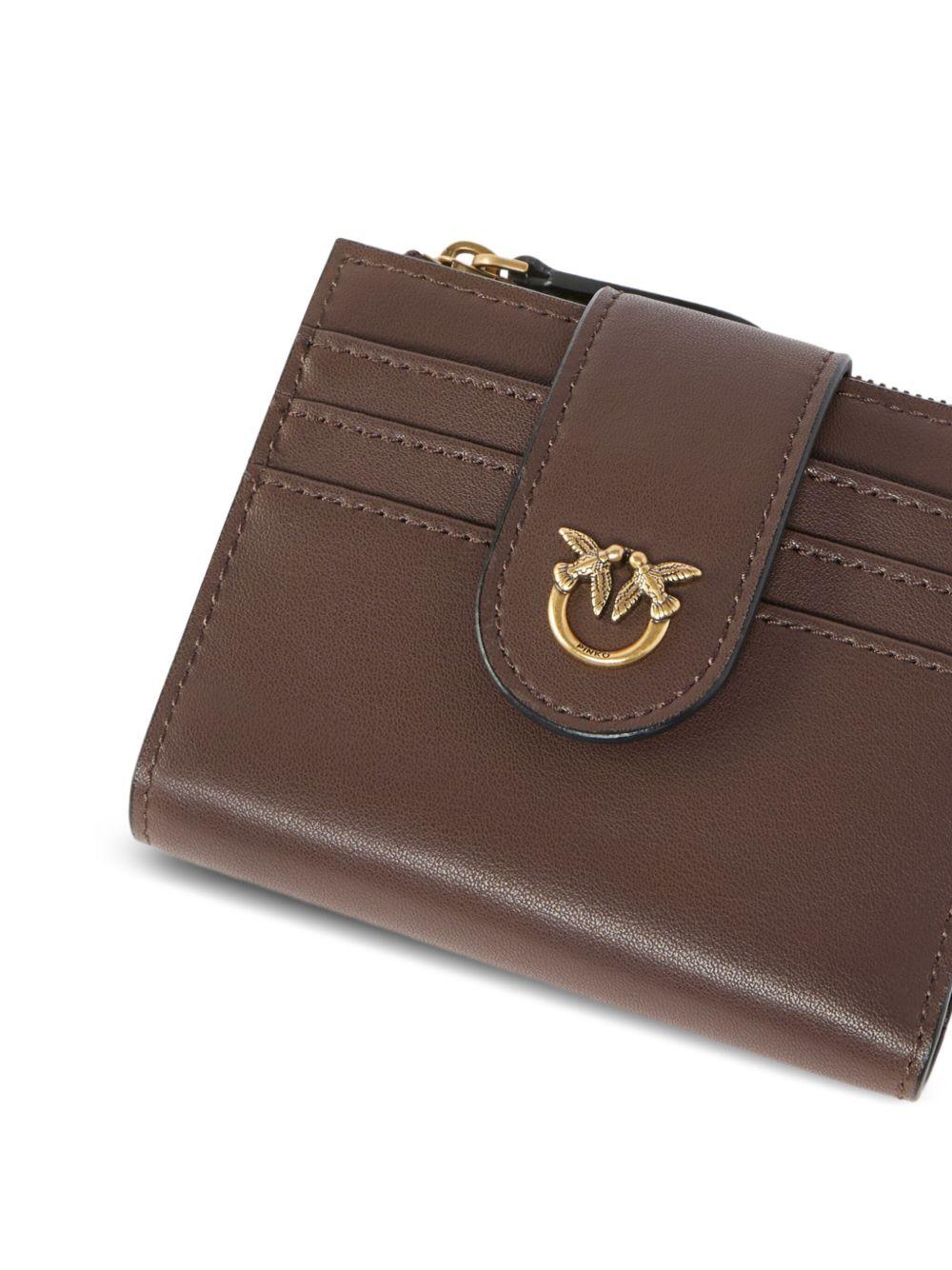 Portafoglio marrone in pelle con logo color oro 103610A0F1 L74Q PINKO