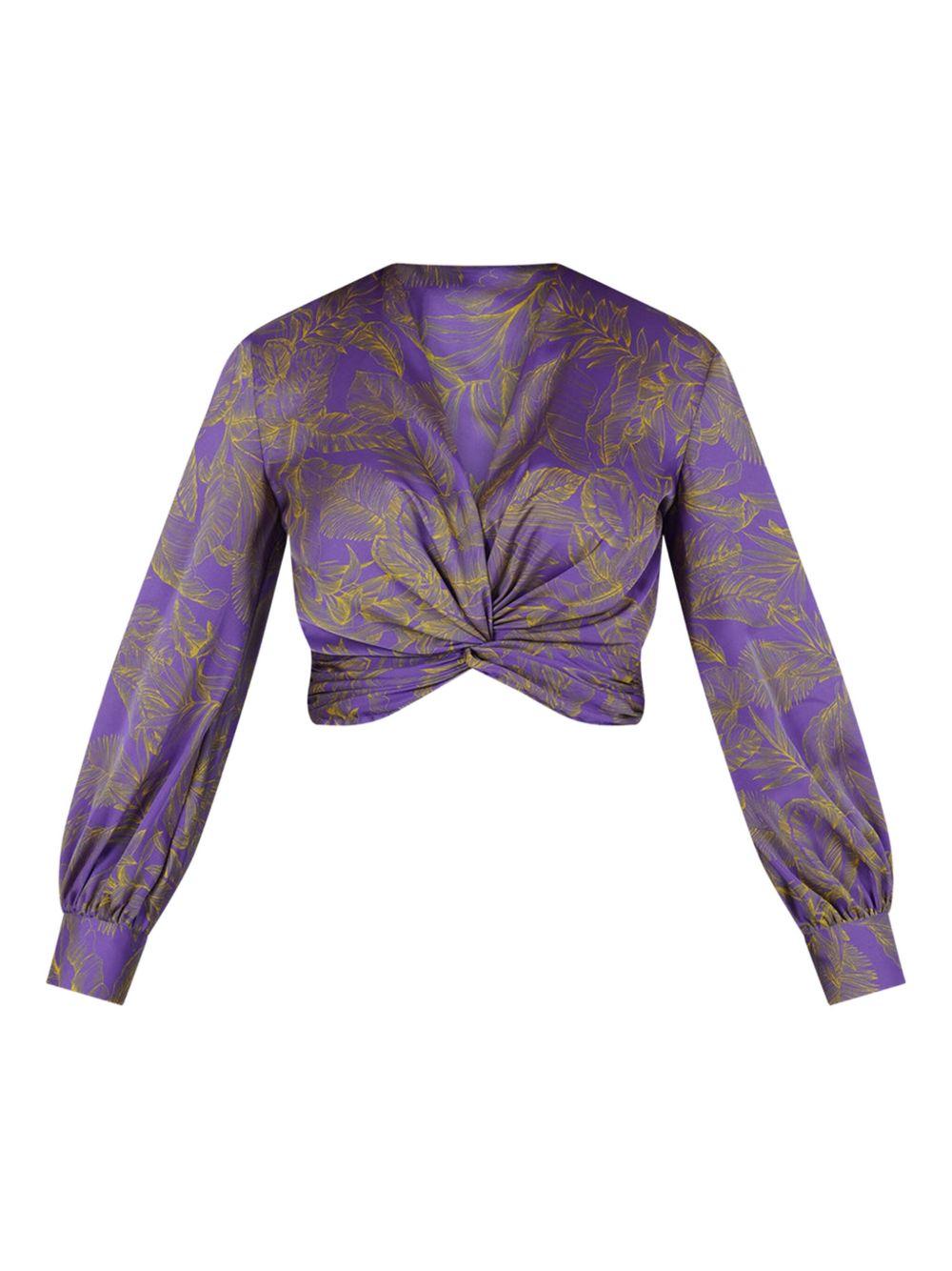 Blusa crop viola a fantasia con nodo raso P24CPBL003 0667 SIMONA CORSELLINI