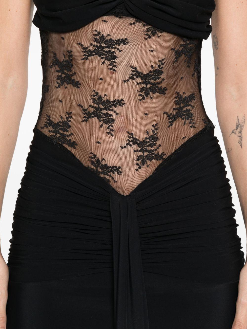 Abito lungo con scollo halter e dettagli in pizzo WE00786 NERO BABYLON EUREKA