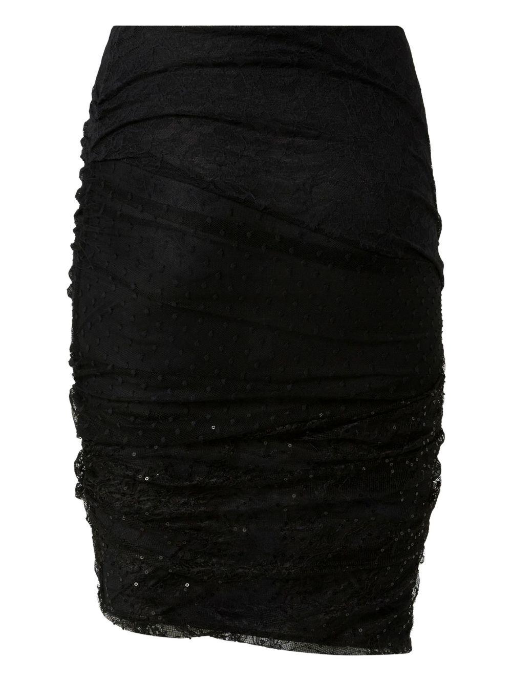 Gonna nera in pizzo con paillettes e orlo asimmetrico 105584A2T5 Z99 PINKO