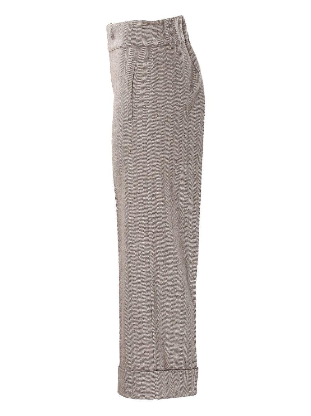 Pantaloni Marroni a Spina di Pesce con Risvolto 59784 7NOCC D.EXTERIOR