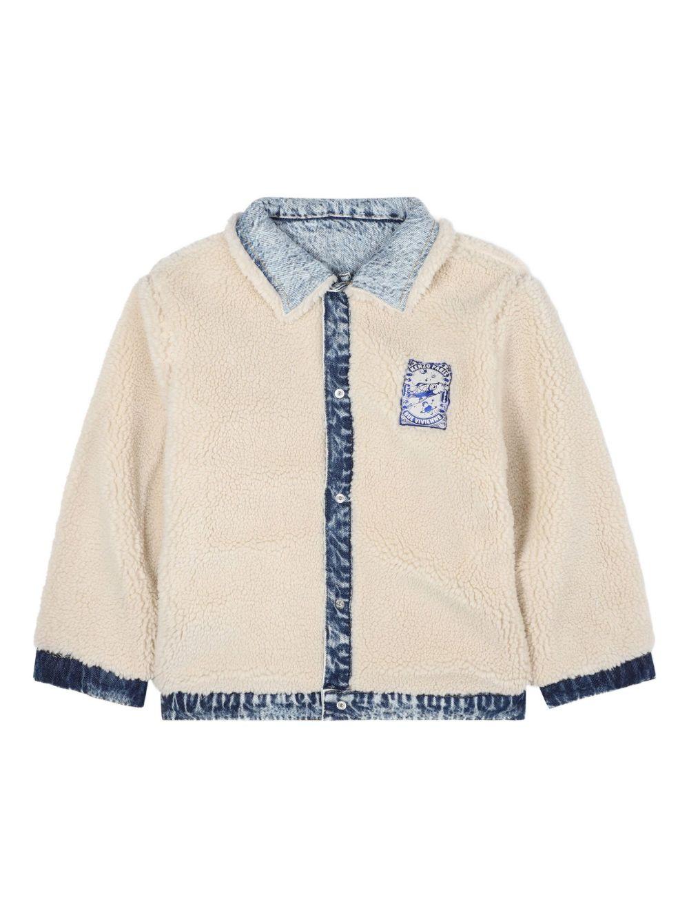Giacca in denim chiaro con colletto in shearling sintetico K61383 Z04 KENZO KIDS
