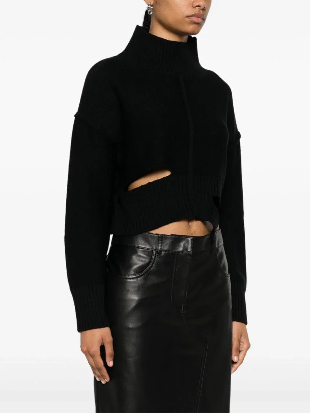 Maglione crop nero dettagli cut-out - Preludio Moda