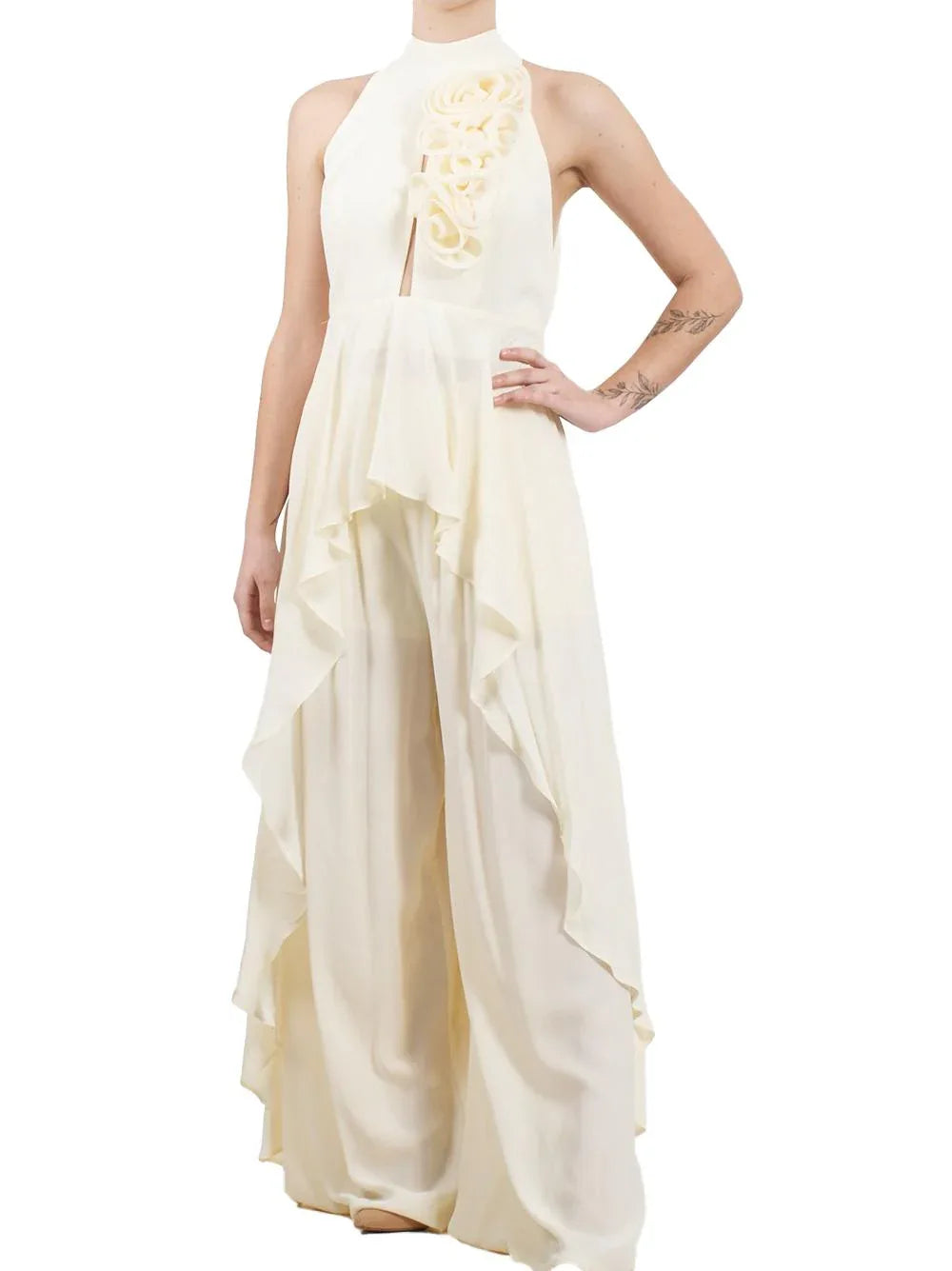 Top panna con applicazioni fiori - Preludio Moda