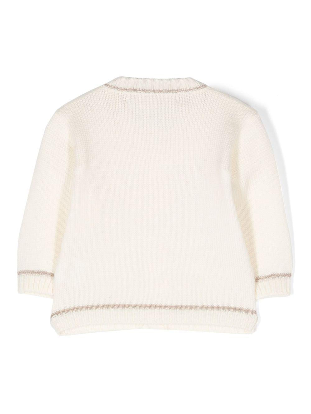 Cardigan cashmere panna profili a contrasto