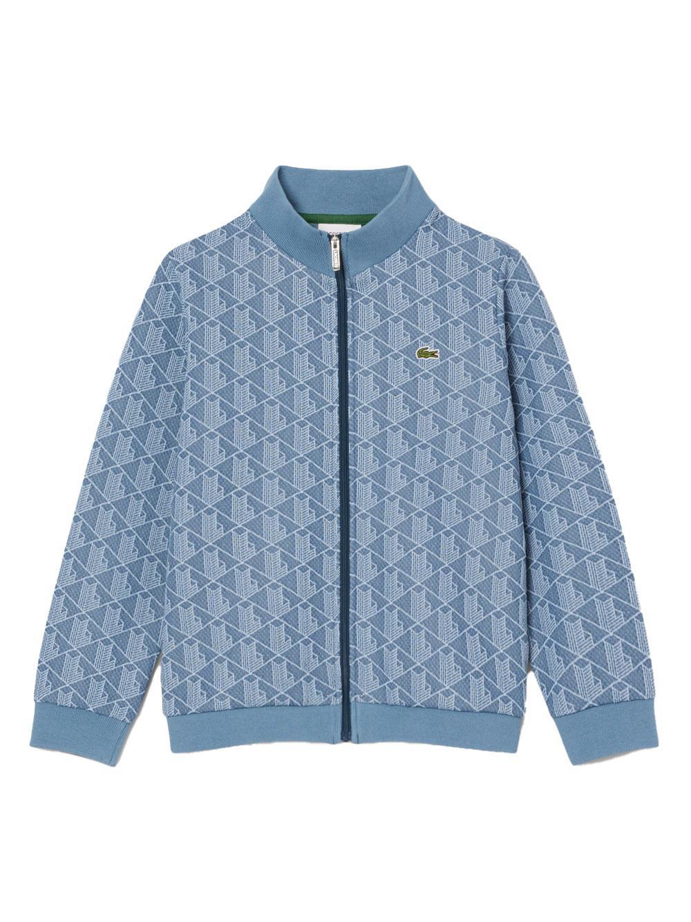 Felpa celeste zip logo monogram all-over kids - Preludio Moda