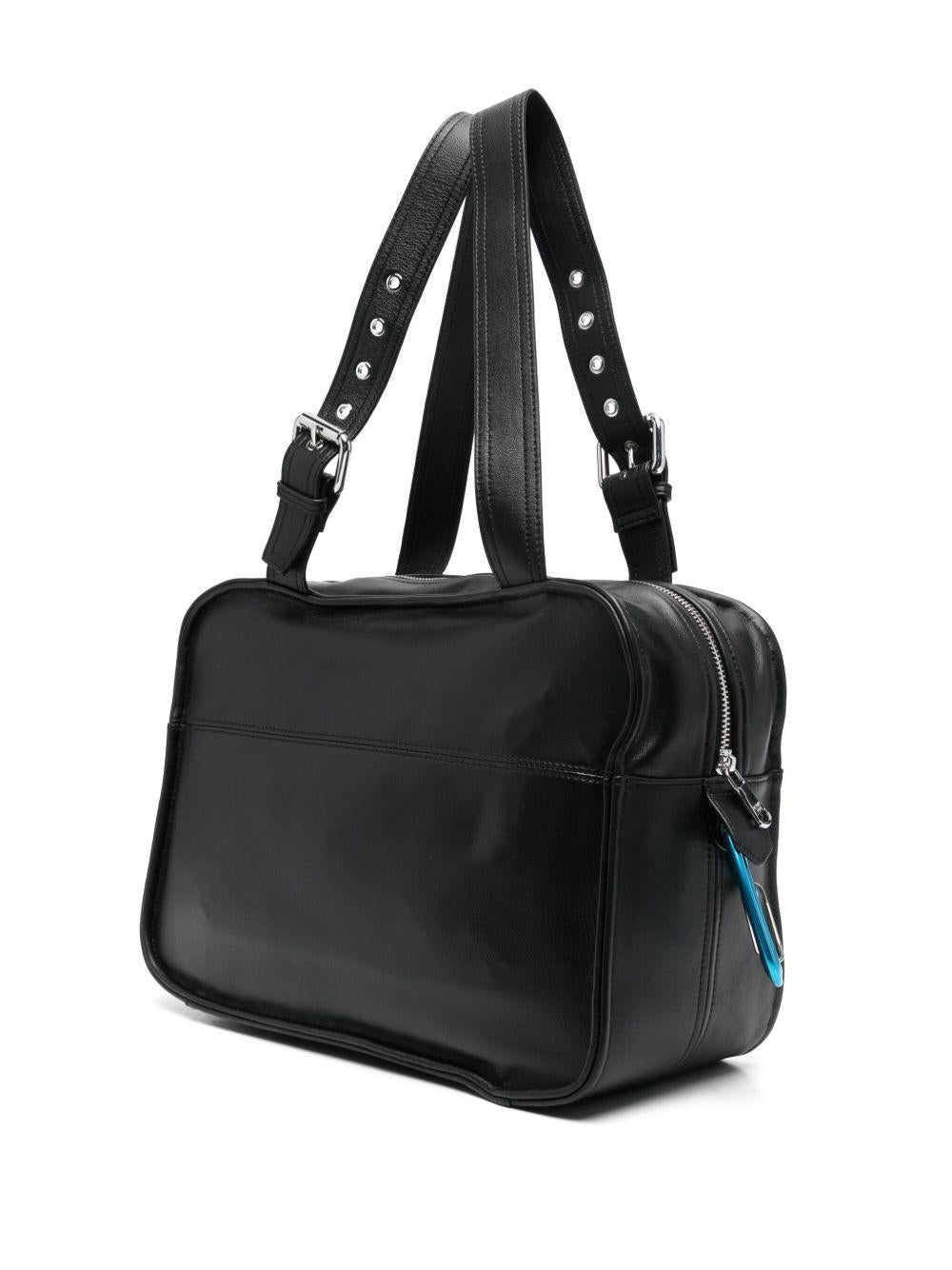 Borsa a tracolla nera con logo in rilievo - Preludio Moda