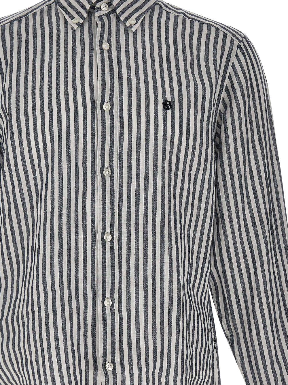 Camicia in lino a righe 50560595 404 BOSS