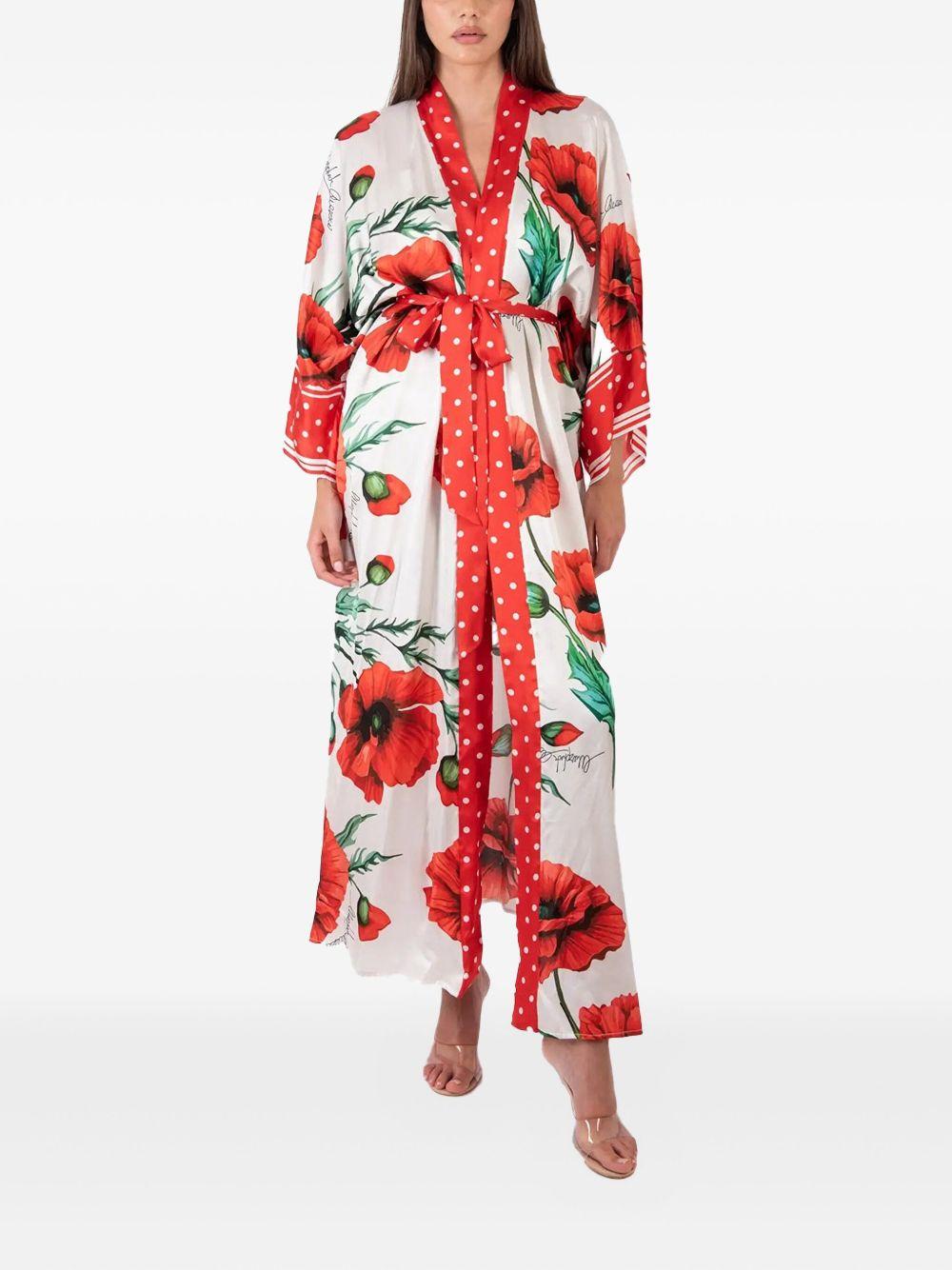 Kimono lungo burro con fantasia stampata